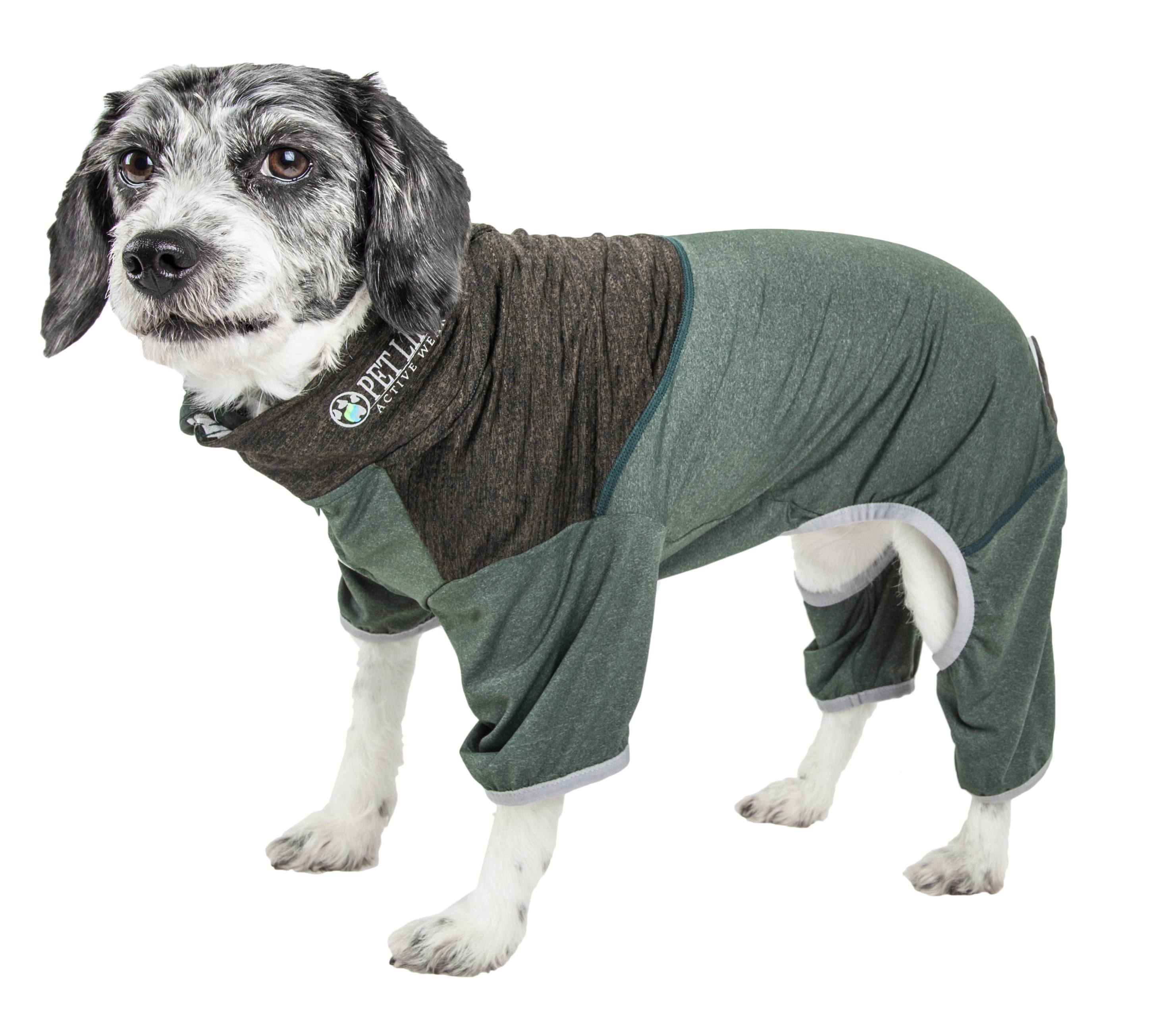 Pet Life ®  Active 'Embarker' 4-Way Stretch Fitness Yoga Full Body Dog Tracksuit X-Small Hunter Green