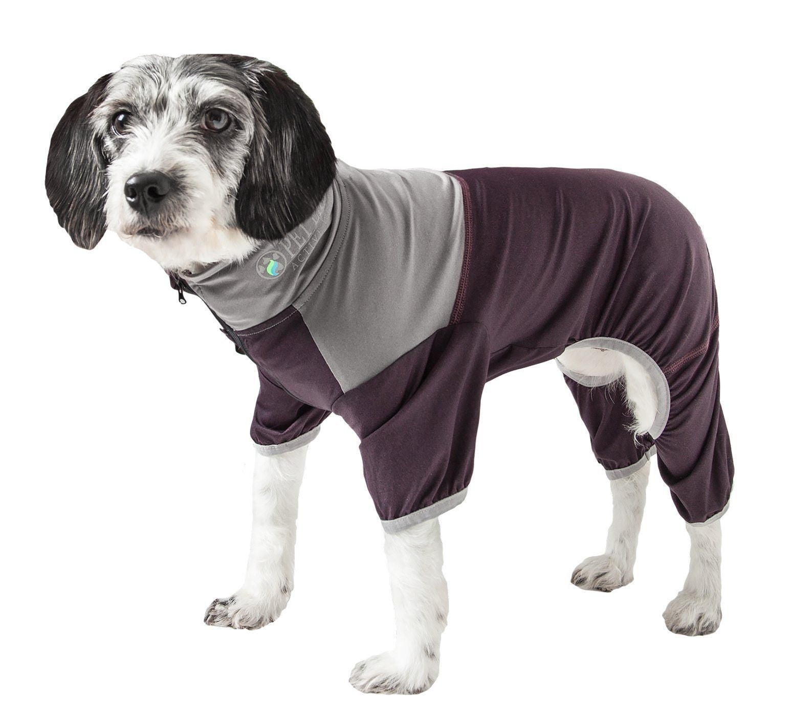 Pet Life ®  Active 'Embarker' 4-Way Stretch Fitness Yoga Full Body Dog Tracksuit X-Small Burgundy