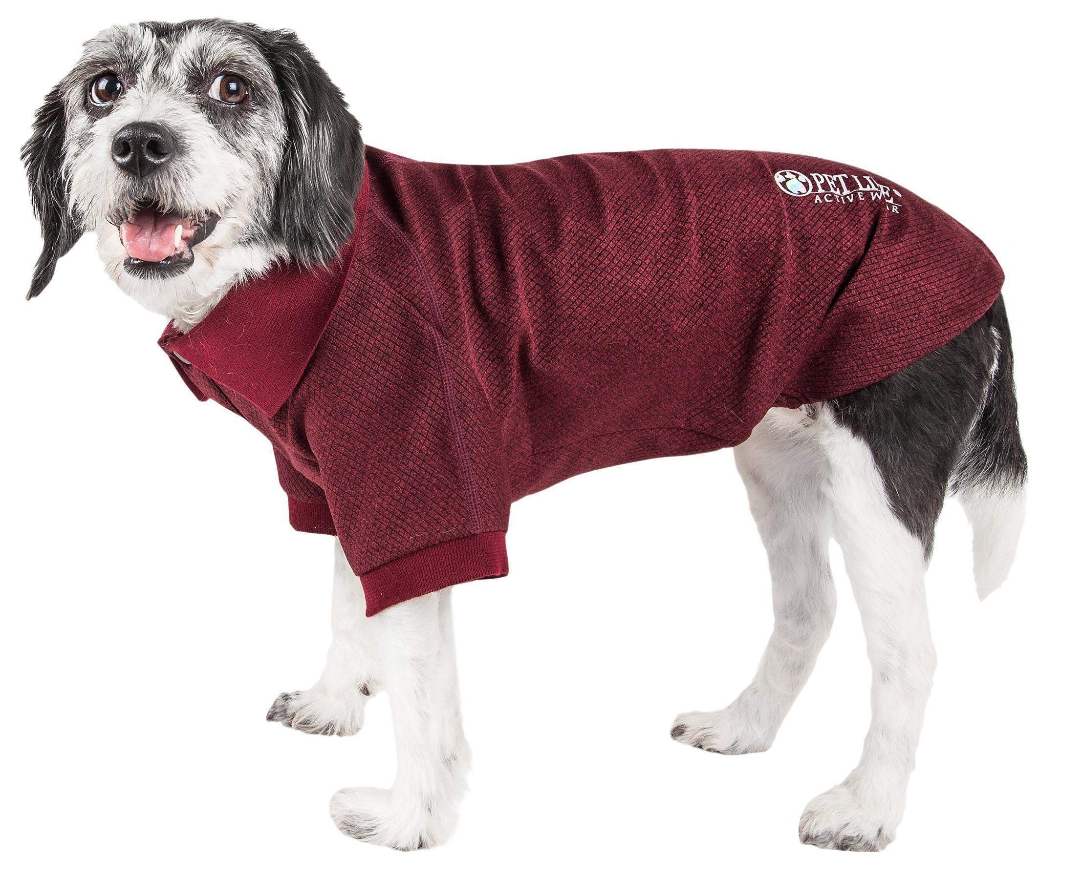 Pet Life ® Active 'Fur-Flex' Stretch and Quick-Dry Anti-Odor Fitness Yoga Dog Polo T-Shirt X-Small Burgundy