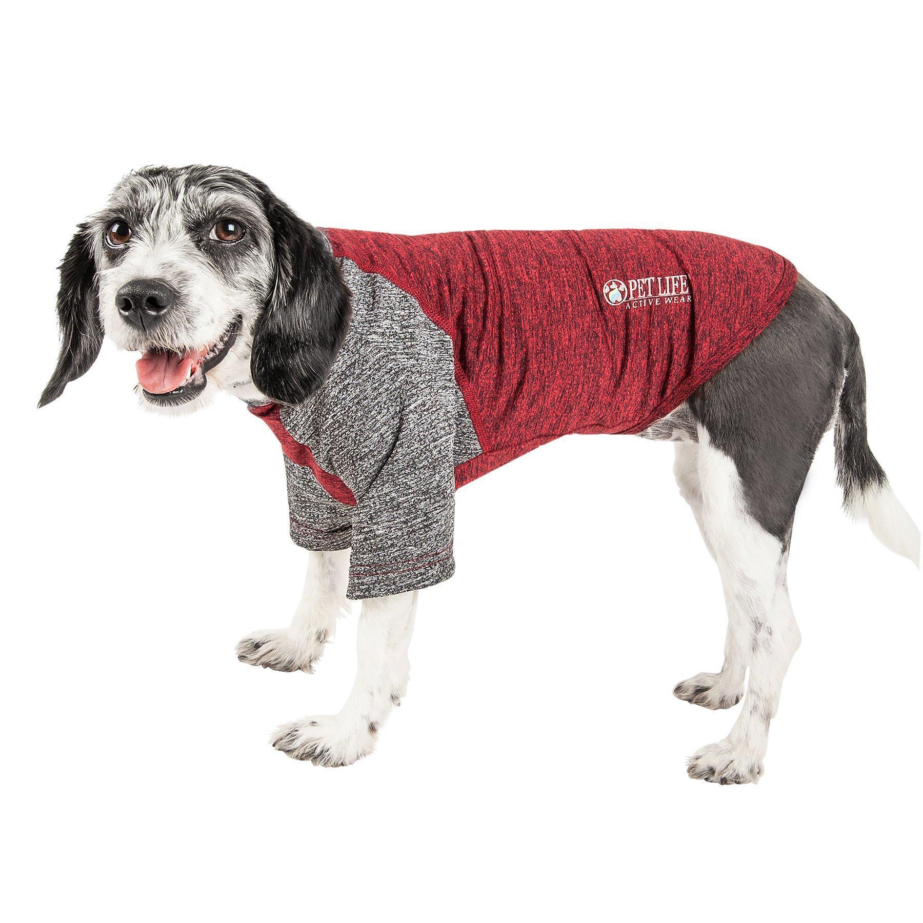 Pet Life ® Active 'Hybreed' 4-Way-Stretch Fitness Performance Dog T-Shirt X-Small Maroon W/ Gray