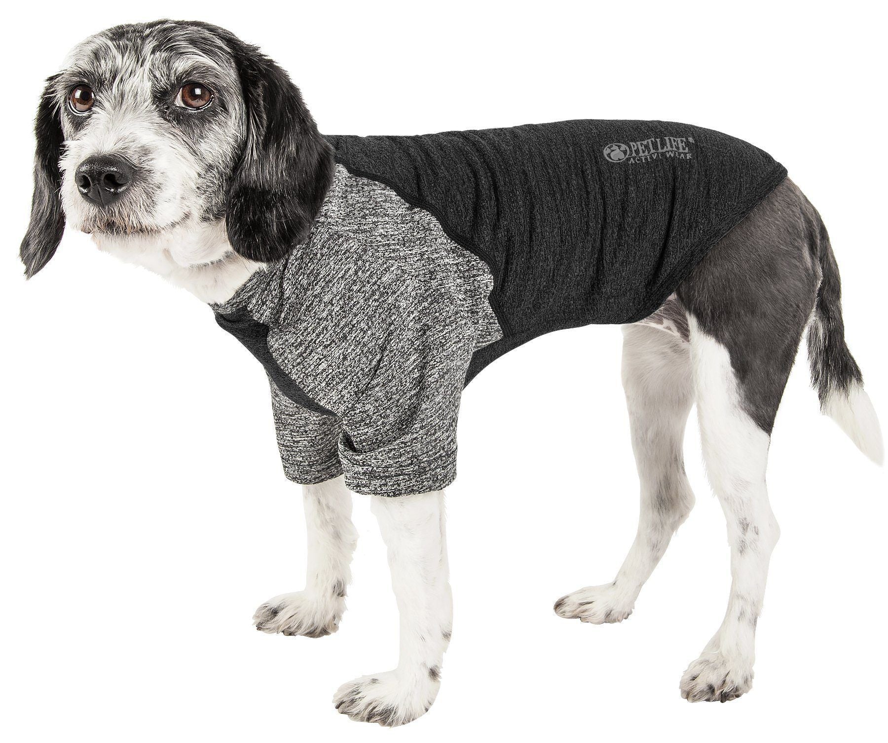 Pet Life ® Active 'Hybreed' 4-Way-Stretch Fitness Performance Dog T-Shirt X-Small Black/Gray