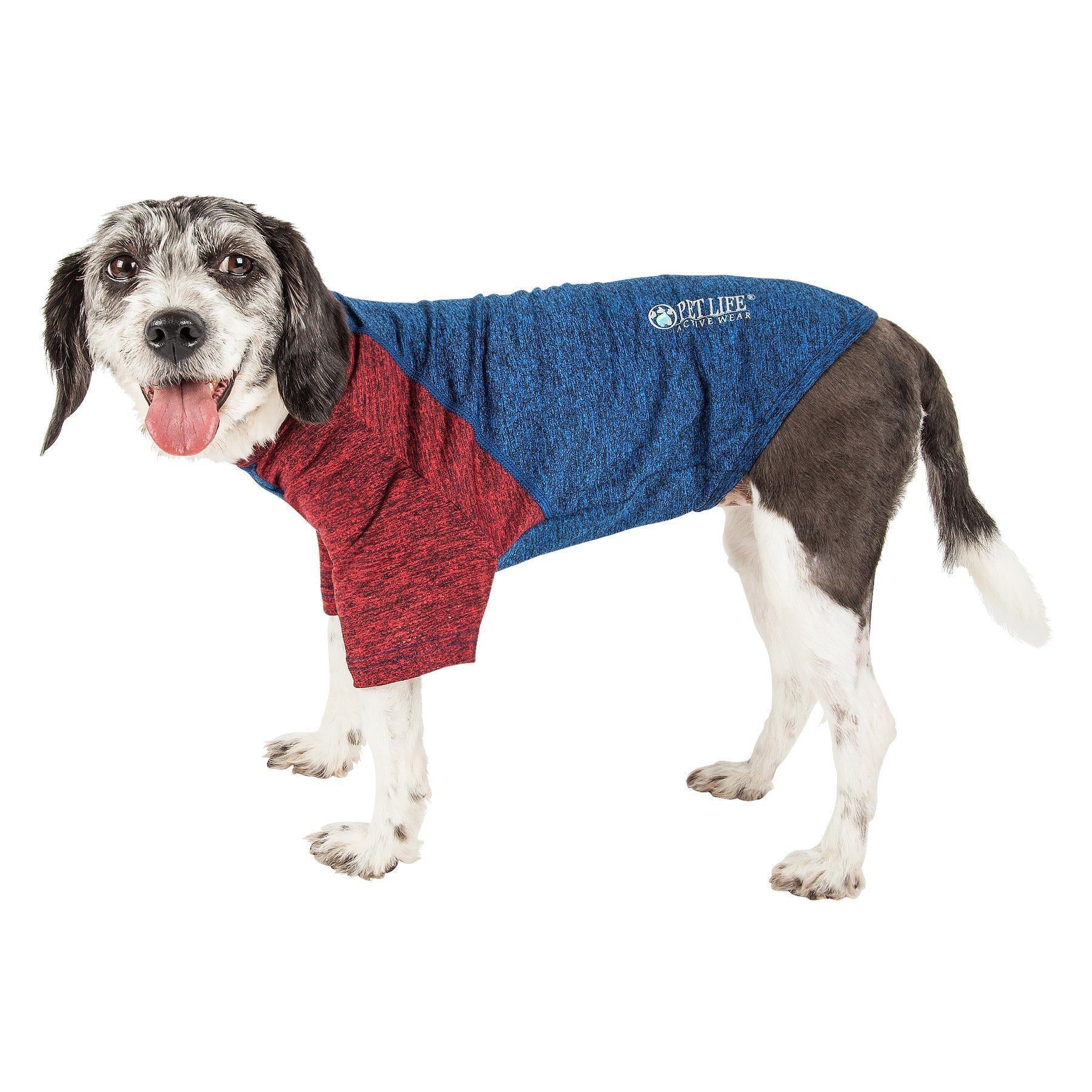 Pet Life ® Active 'Hybreed' 4-Way-Stretch Fitness Performance Dog T-Shirt X-Small Blue W/ Maroon Sleeves
