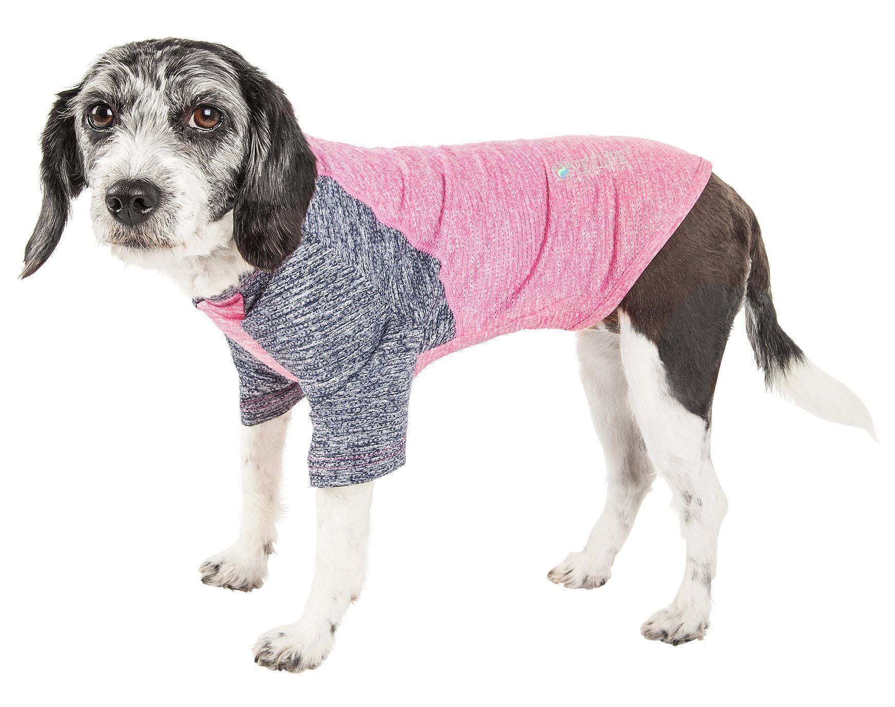 Pet Life ® Active 'Hybreed' 4-Way-Stretch Fitness Performance Dog T-Shirt X-Small Pink W/ Navy