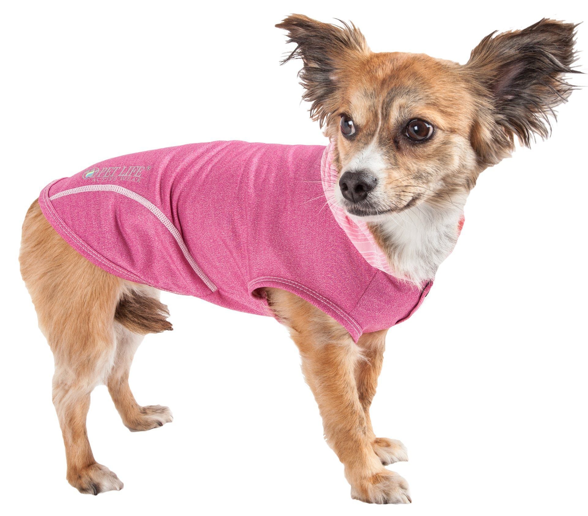 Pet Life ® Active 'Pull-Rover' 4-Way Stretch Sleeveless Fitness Yoga Dog T-Shirt Hoodie X-Small Pink