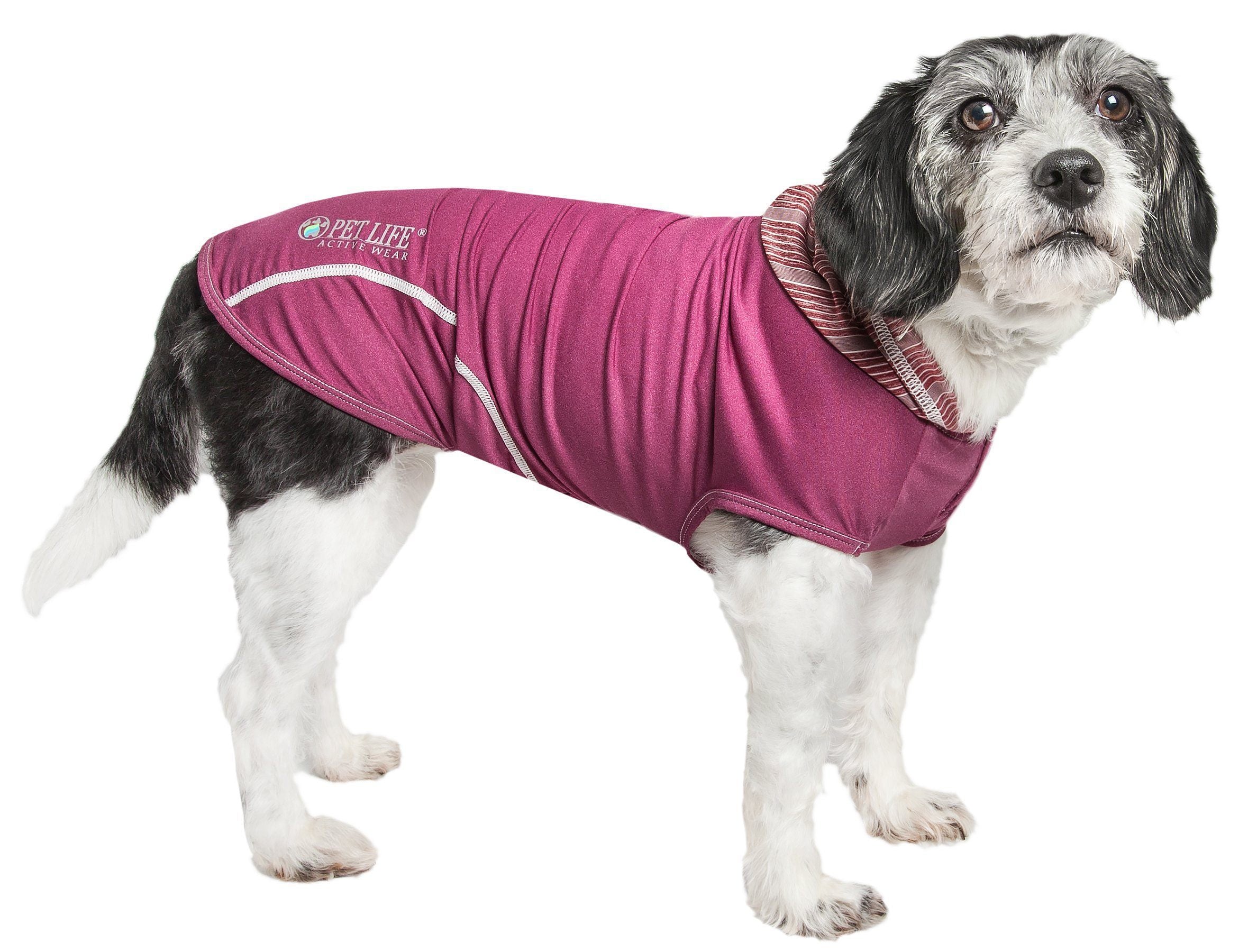 Pet Life ® Active 'Pull-Rover' 4-Way Stretch Sleeveless Fitness Yoga Dog T-Shirt Hoodie X-Small Burgundy / Maroon