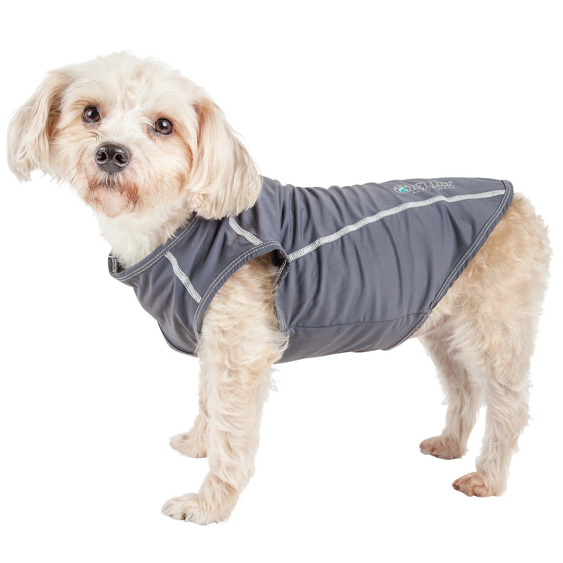 Pet Life ® Active 'Racerbark' 4-Way-Stretch Yoga Fitness Dog T-Shirt Tank Top X-Small Gray