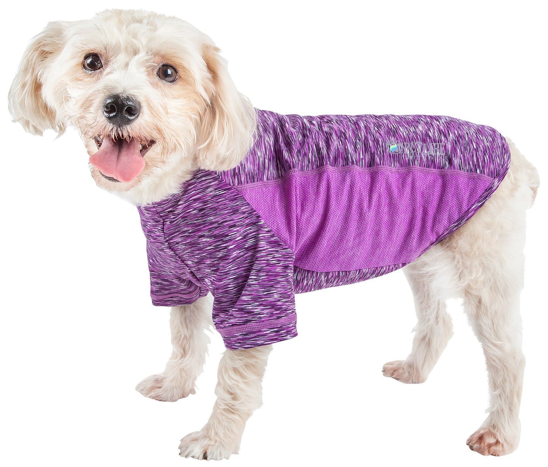 Pet Life ® Active 'Warf Speed' Heathered Ultra-Stretch Yoga Fitness Dog T-Shirt X-Small Purple Heather And Purple