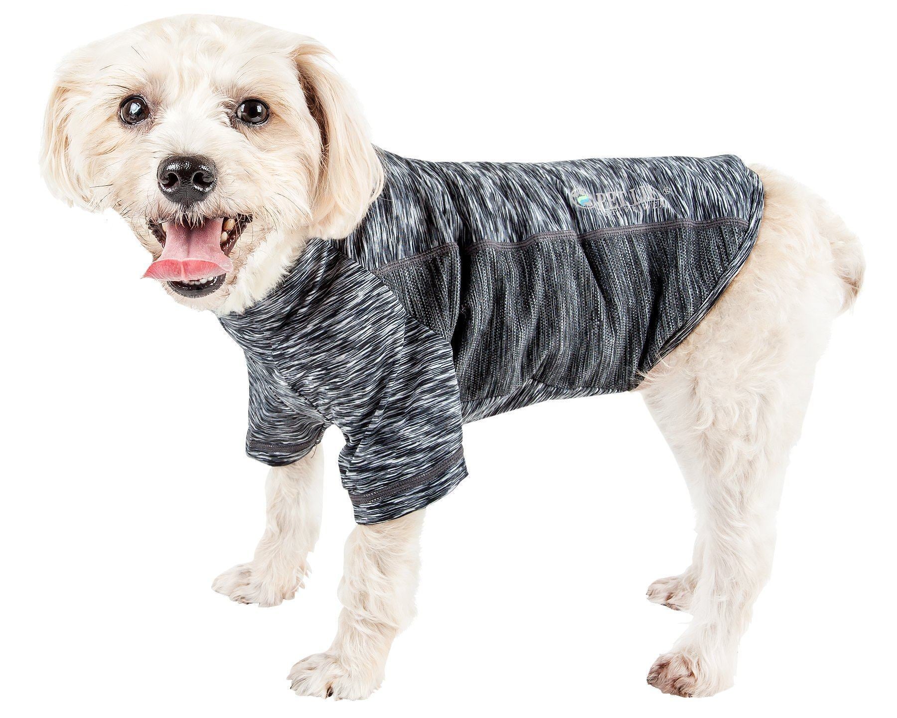 Pet Life ® Active 'Warf Speed' Heathered Ultra-Stretch Yoga Fitness Dog T-Shirt X-Small Black Heather On Black