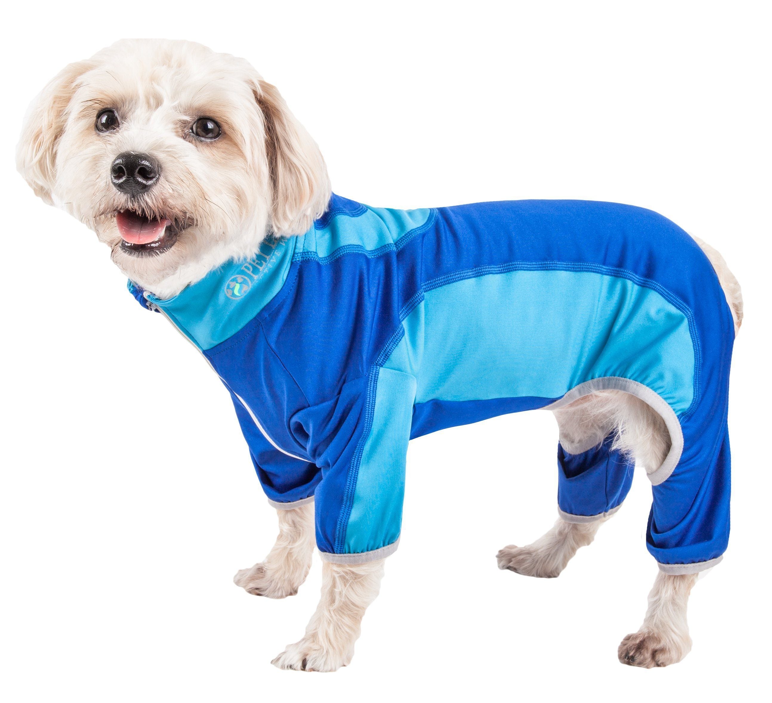 Pet Life ® Active 'Warm-Pup' Stretchy and Quick-Drying Fitness Dog Yoga Warm-Up Tracksuit X-Small Dark Blue / Light Blue