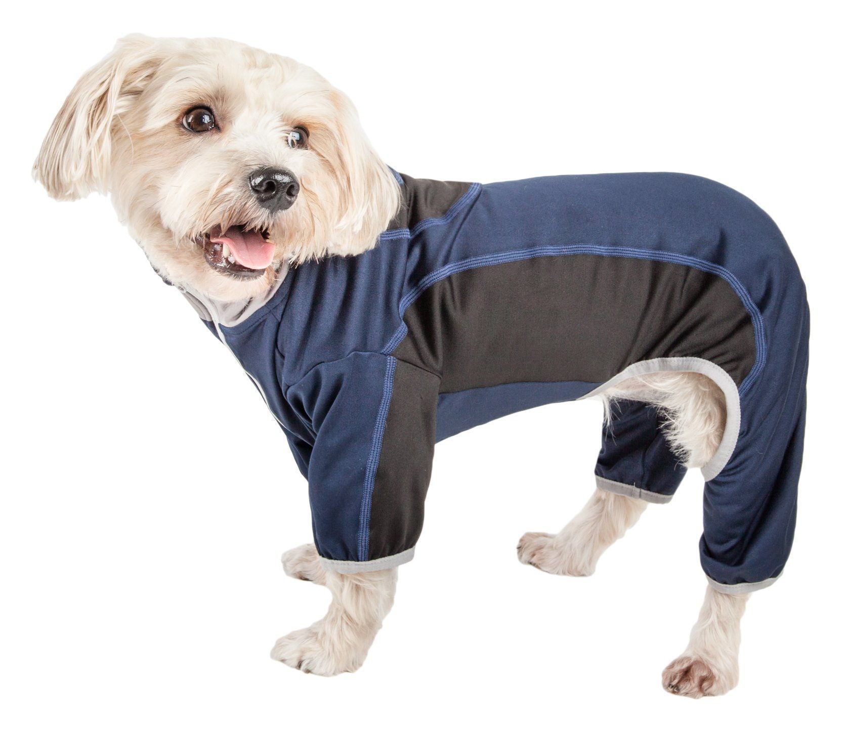 Pet Life ® Active 'Warm-Pup' Stretchy and Quick-Drying Fitness Dog Yoga Warm-Up Tracksuit X-Small Navy and Black
