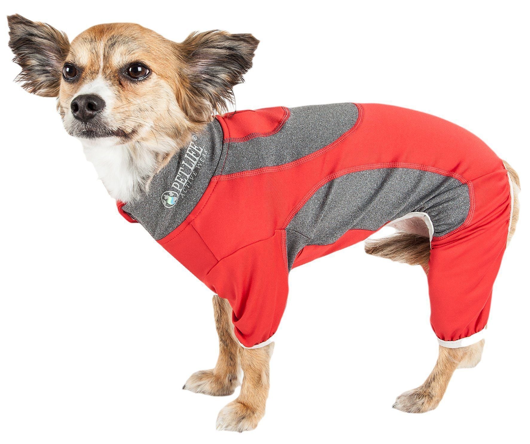 Pet Life ® Active 'Warm-Pup' Stretchy and Quick-Drying Fitness Dog Yoga Warm-Up Tracksuit X-Small Red and Slate Gray