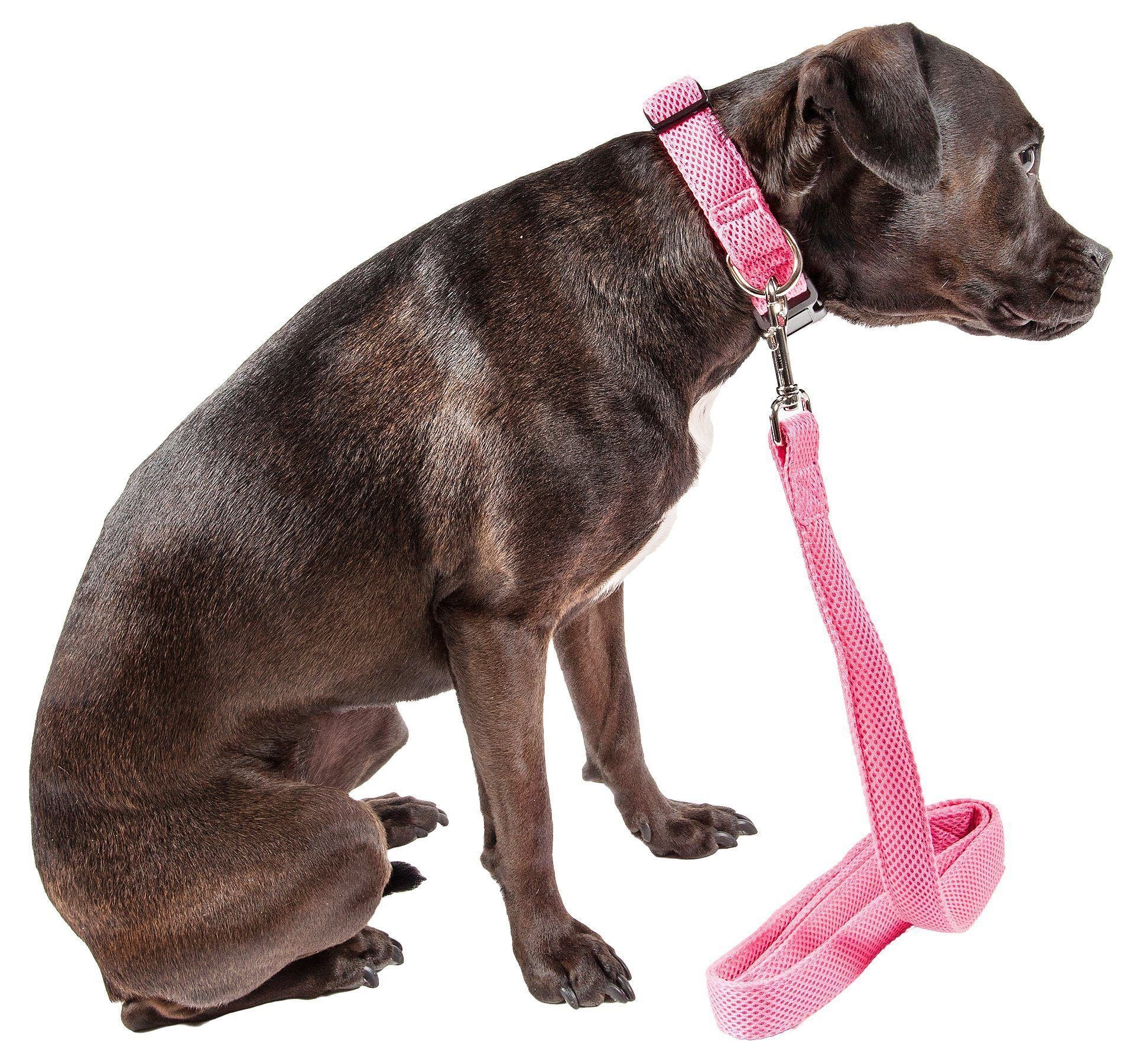 Pet Life ® 'Aero Mesh' 2-In-1 Breathable and Adjustable Dual-Sided Mesh Dog Leash and Collar Small Pink