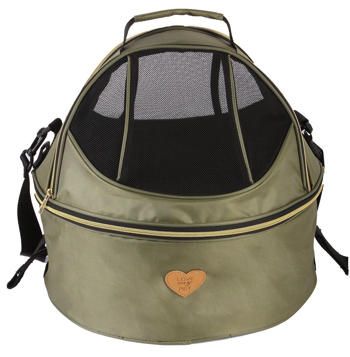 Pet Life ®  'Air-Venture' Dual-Zip Airline Approved Panoramic Circular Travel Pet Dog Carrier Olive Green 