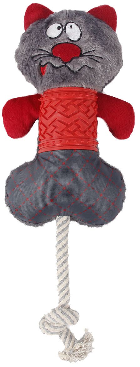 Pet Life ® 'All-in-Fun' Nylon and Rope Squeaking Rubber Rope and Plush Dog Toy Red