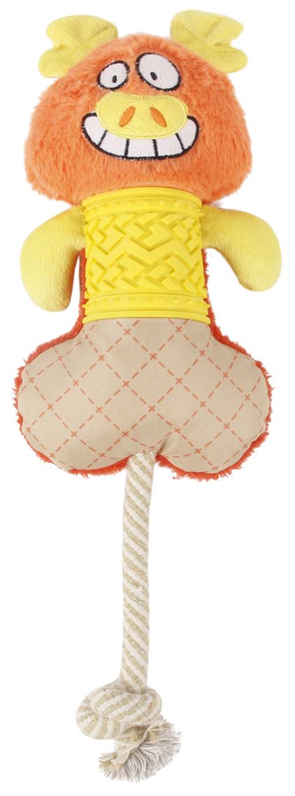 Pet Life ® 'All-in-Fun' Nylon and Rope Squeaking Rubber Rope and Plush Dog Toy Orange