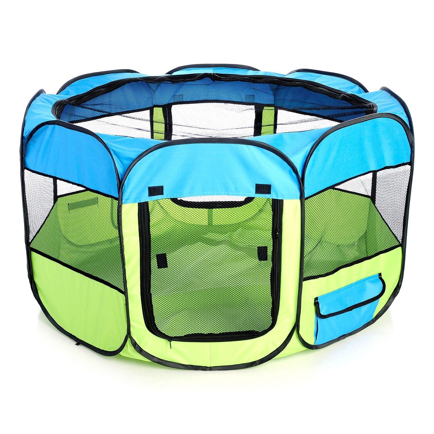 Pet Life ® 'All-Terrain' Lightweight Easy Folding Wire-Framed Collapsible Travel Pet Dog Playpen crate Medium Blue And Green