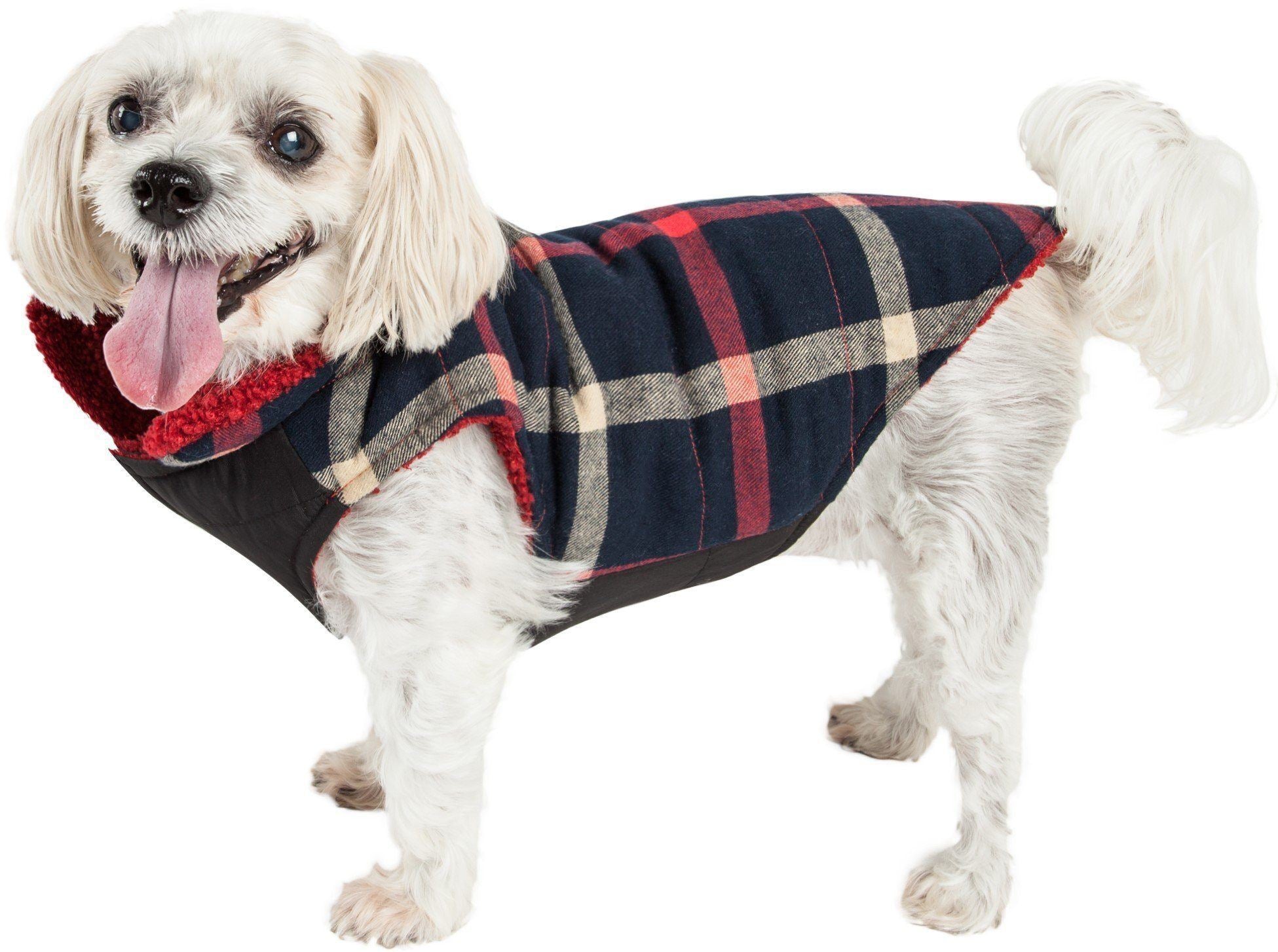 Pet Life ®  'Allegiance' Classical Insulated Plaid Fashion Dog Jacket X-Small Blue And Red Plaid