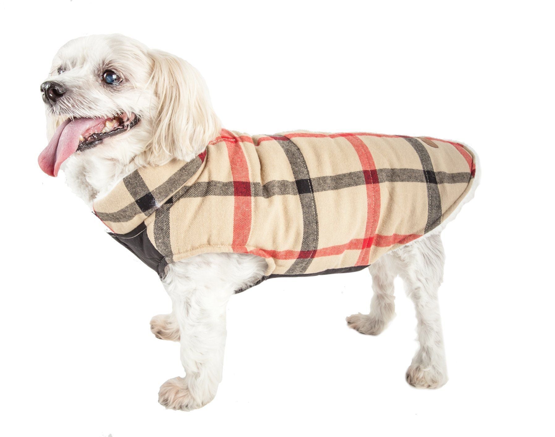 Pet Life ®  'Allegiance' Classical Insulated Plaid Fashion Dog Jacket X-Small White And Red Plaid