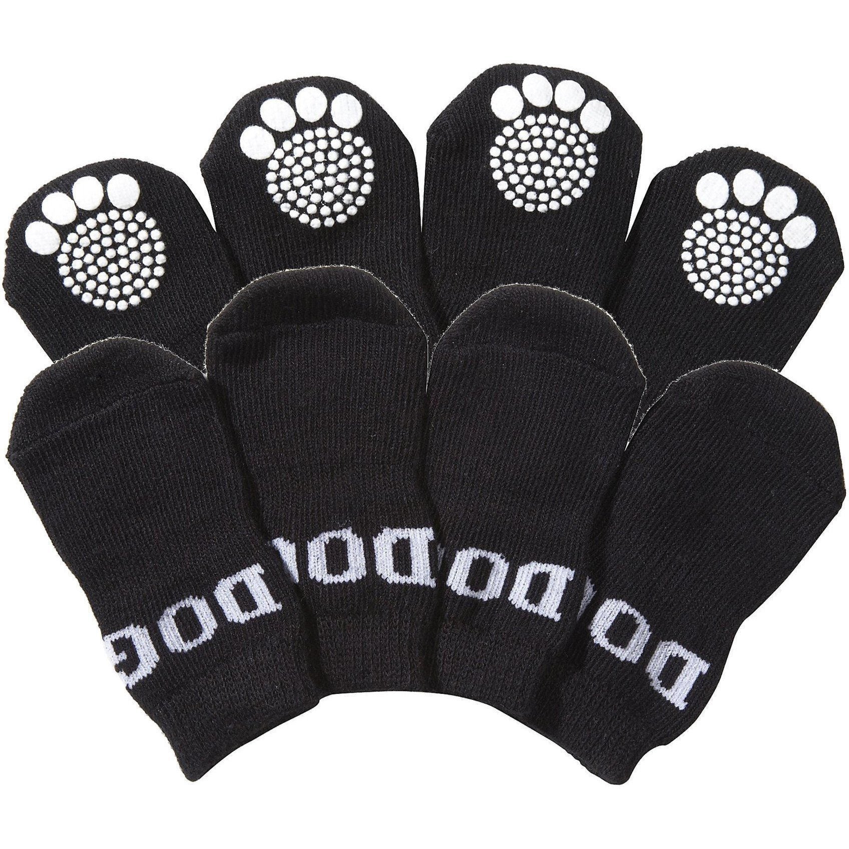 Pet Life ® Anti-Slip Rubberized Gripped Breathable Stretch Pet Dog Socks - Set of 4 Small Black
