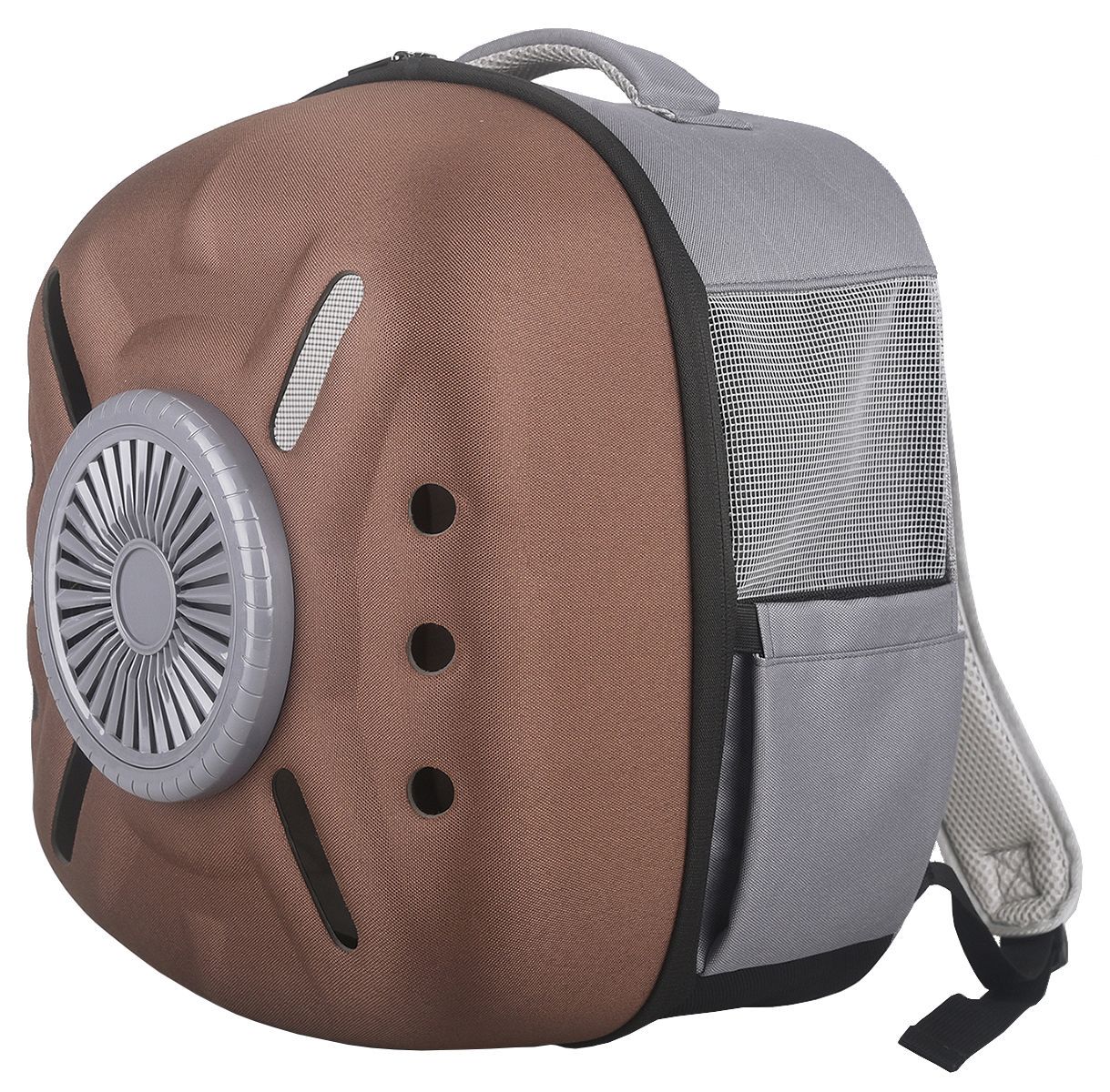 Pet Life ® 'Armor-Vent' External USB Powered Backpack with Built-in Cooling Fan Brown