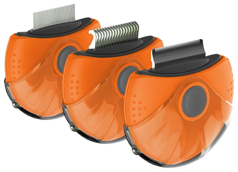 Pet Life ® 'Axler' Triple Rotating Rake Deshedder and Dematting Grooming Pet Comb Orange