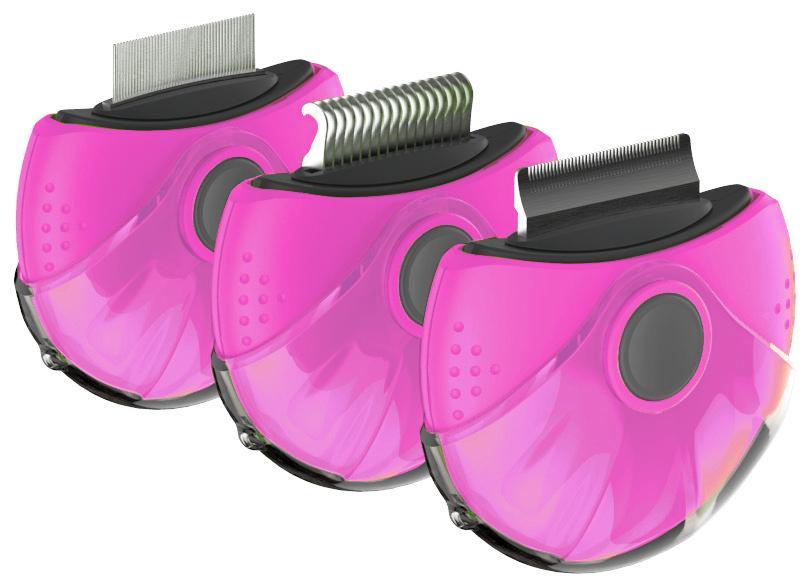 Pet Life ® 'Axler' Triple Rotating Rake Deshedder and Dematting Grooming Pet Comb Pink