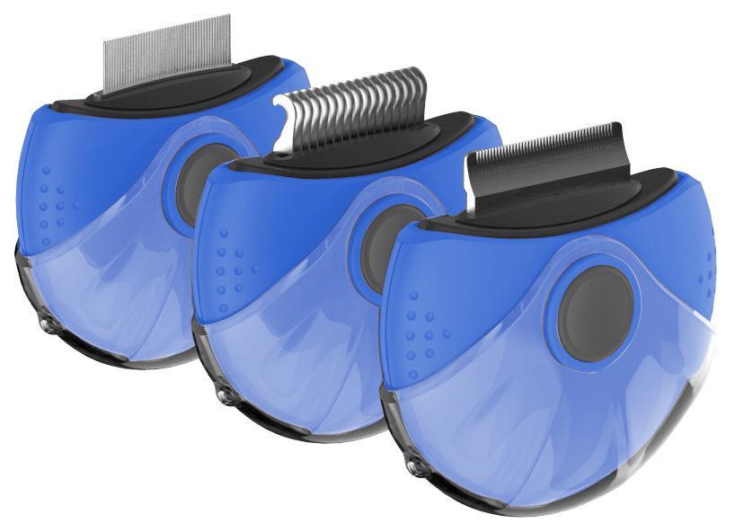 Pet Life ® 'Axler' Triple Rotating Rake Deshedder and Dematting Grooming Pet Comb Blue