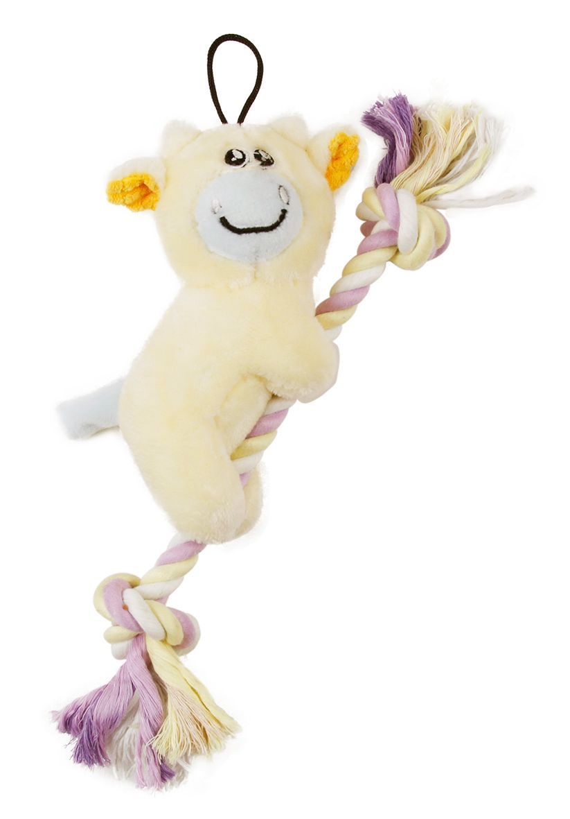 Pet Life ® 'Broom-Lick' Plush and Jute Rope Squeaking Newborn Cat and Dog Toy Yellow