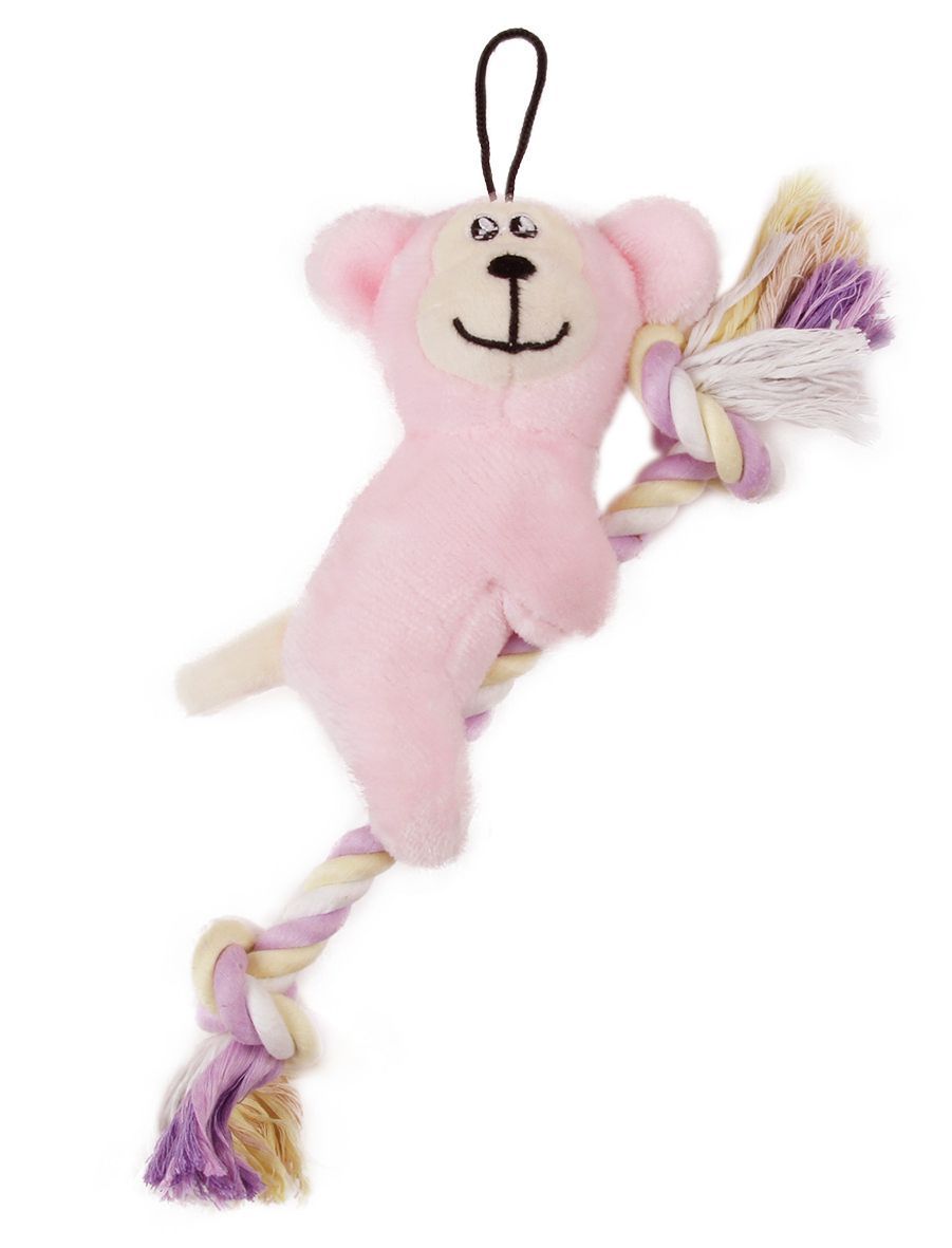 Pet Life ® 'Broom-Lick' Plush and Jute Rope Squeaking Newborn Cat and Dog Toy Pink