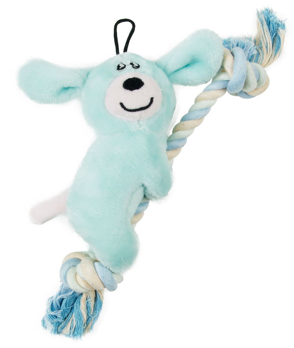 Pet Life ® 'Broom-Lick' Plush and Jute Rope Squeaking Newborn Cat and Dog Toy Blue