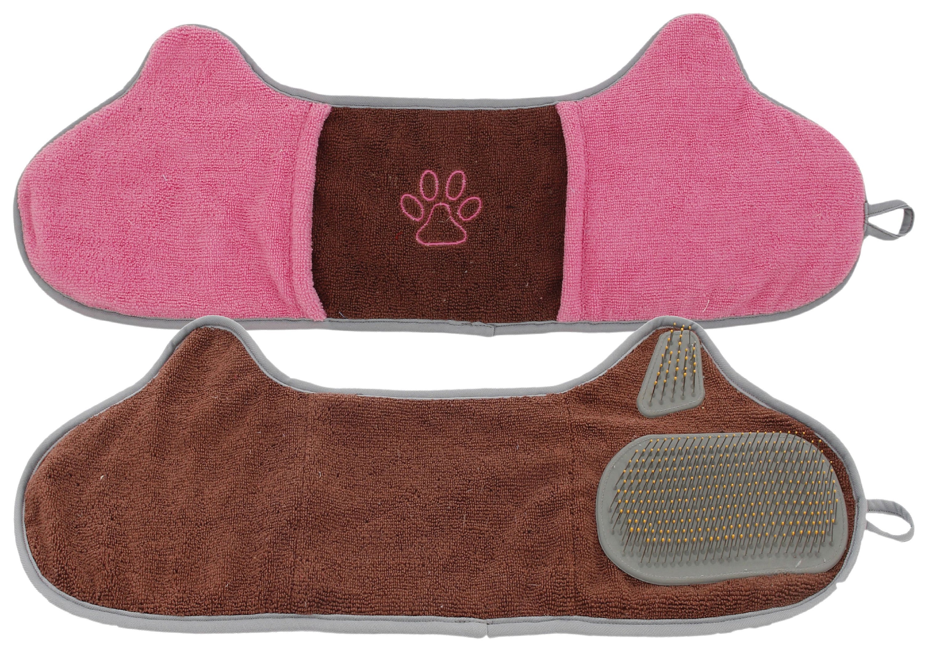 Pet Life ® 'Bryer' 2-in-1 Hand-Inserted Microfiber Pet Grooming Towel and Brush Brown, Pink