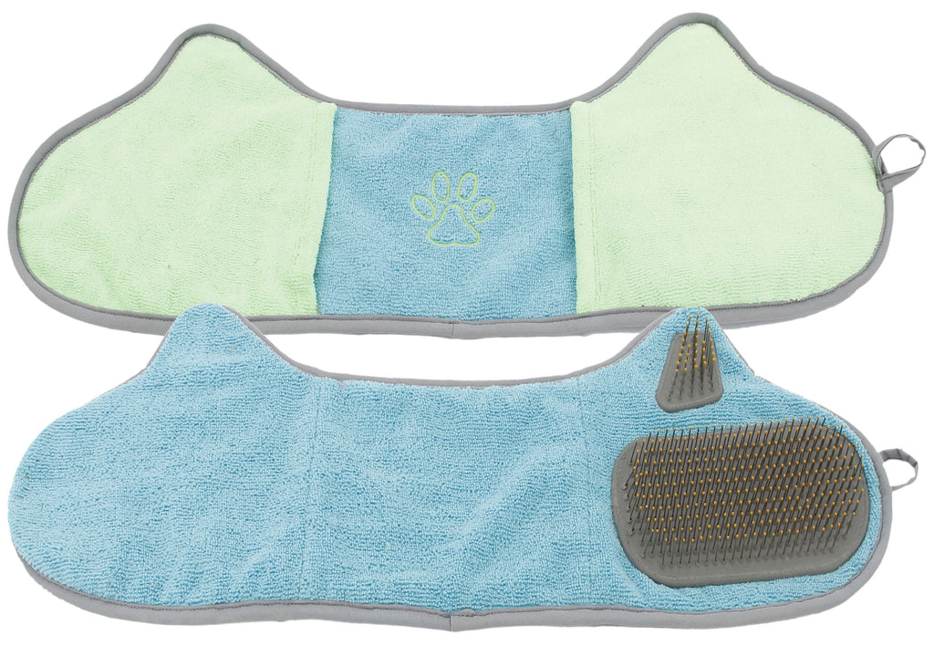 Pet Life ® 'Bryer' 2-in-1 Hand-Inserted Microfiber Pet Grooming Towel and Brush Blue, A...