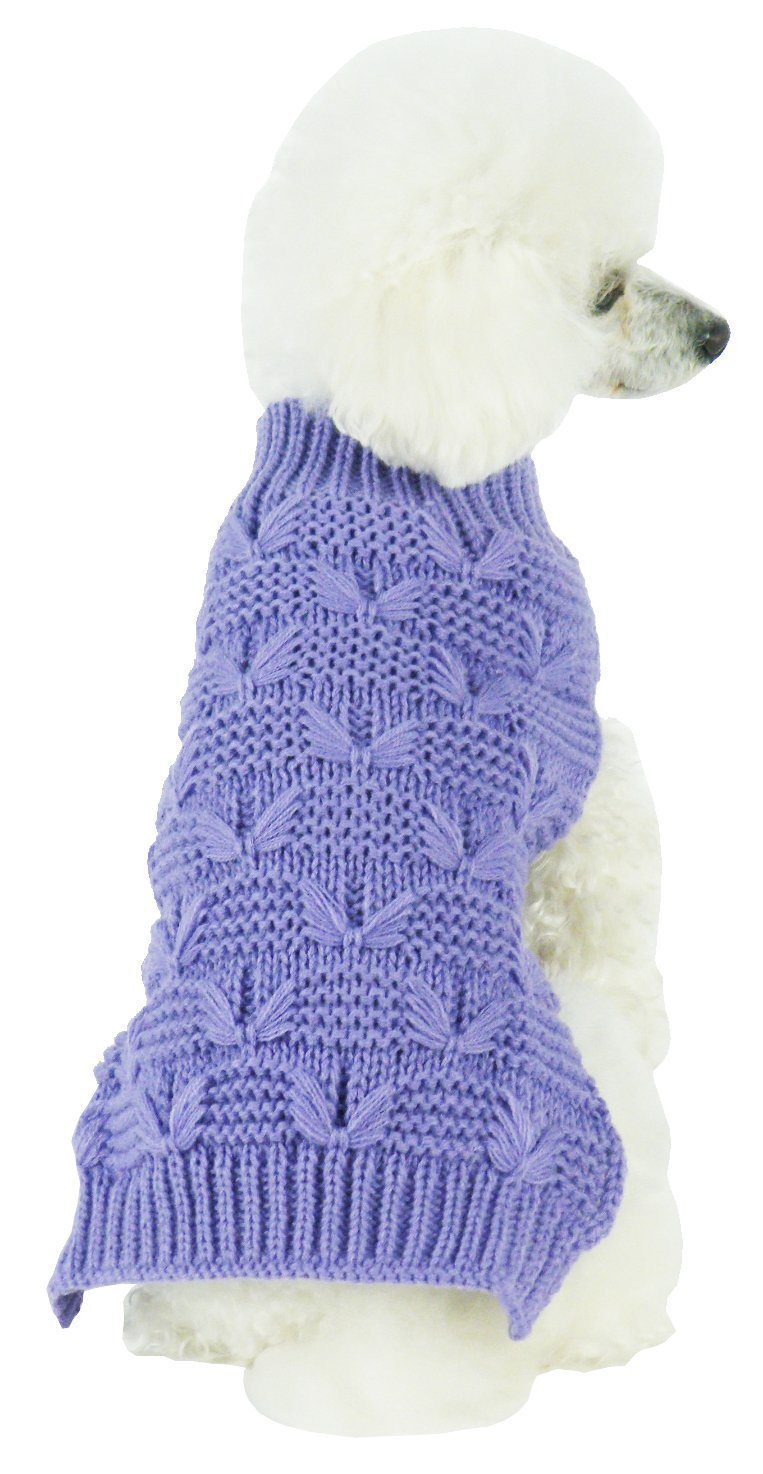 Pet Life ® Butterfly Stitched Heavy Cable Knitted Fashion Turtle Neck Dog Sweater X-Small Lavender Purple