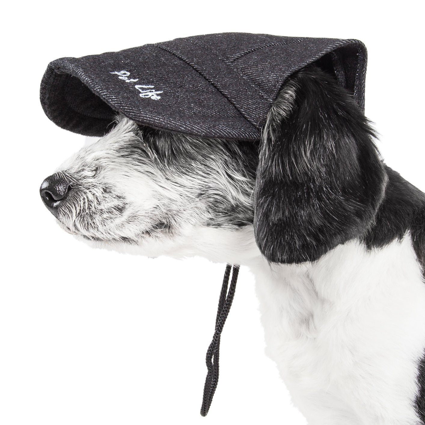 Pet Life ®  'Cap-Tivating' UV Protectant Adjustable Fashion Dog Hat Cap Medium Denim Black