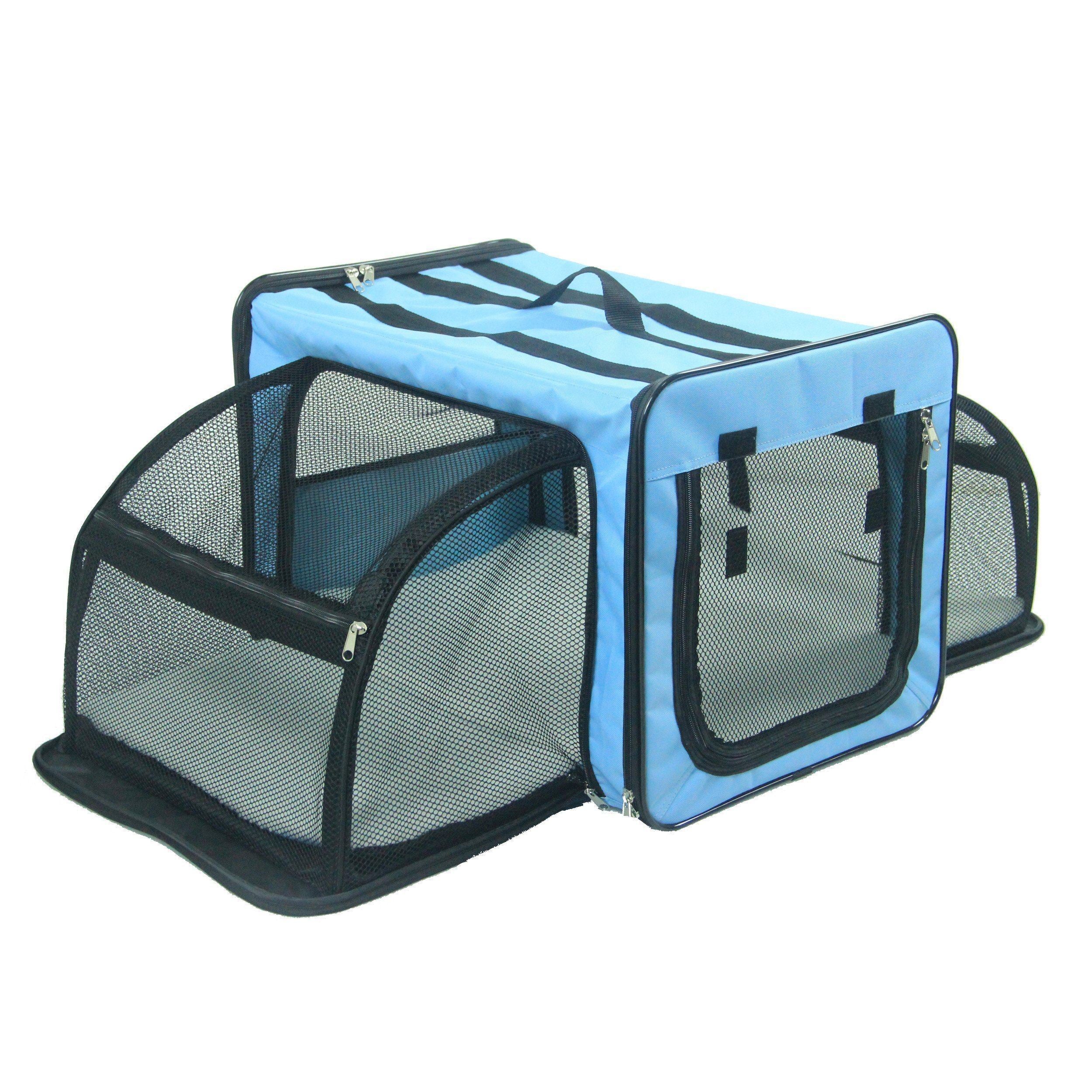 Pet Life ® 'Capacious' Dual-Sided Expandable Spacious Wire Folding Collapsible Lightweight Pet Dog Crate Carrier House Large Blue