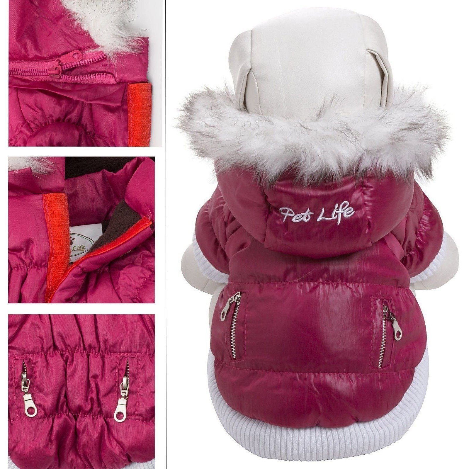 Pet Life ® Classic Metallic Fashion 3M Insulated Dog Coat Parka  w/ Removable Hood X-Small Metallic Pink