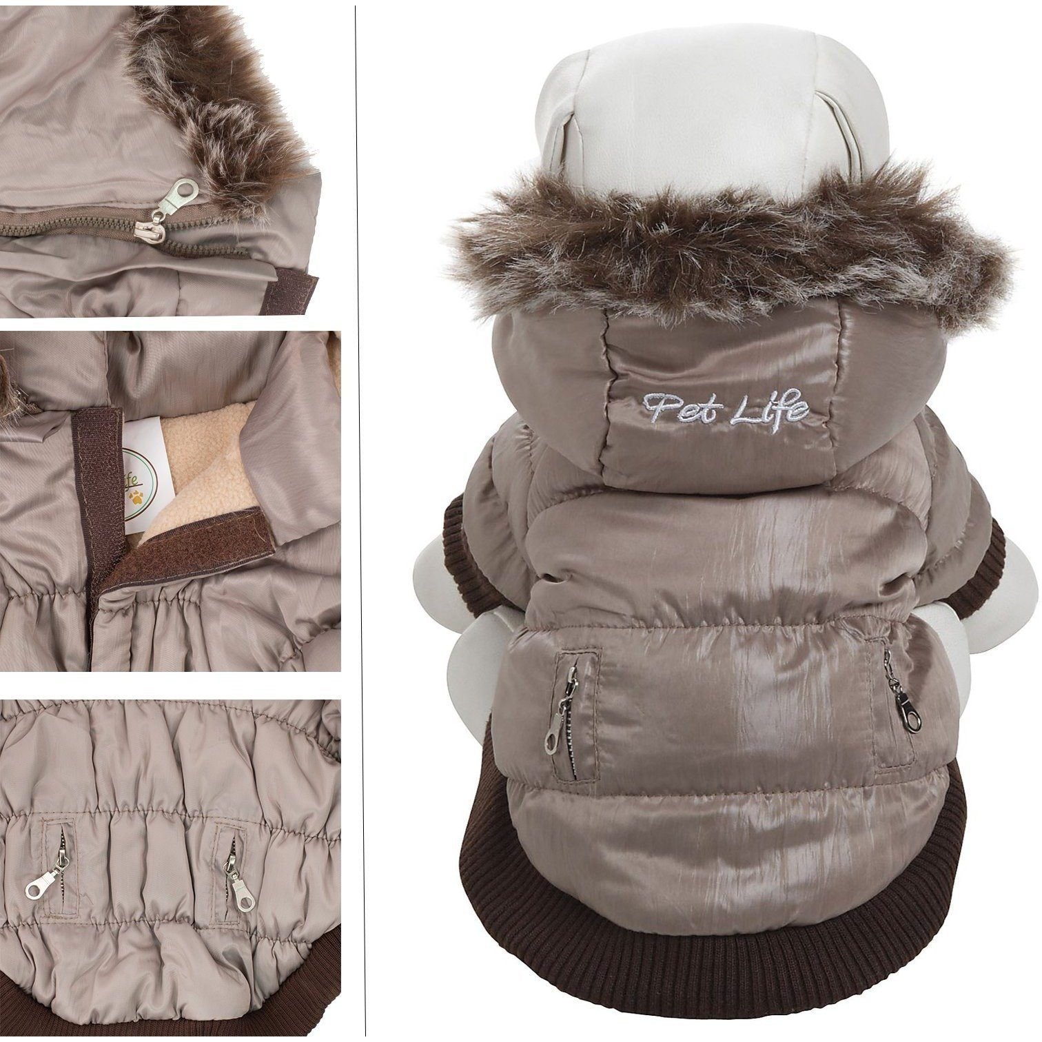 Pet Life ® Classic Metallic Fashion 3M Insulated Dog Coat Parka w/ Removable Hood X-Small Metallic Grey