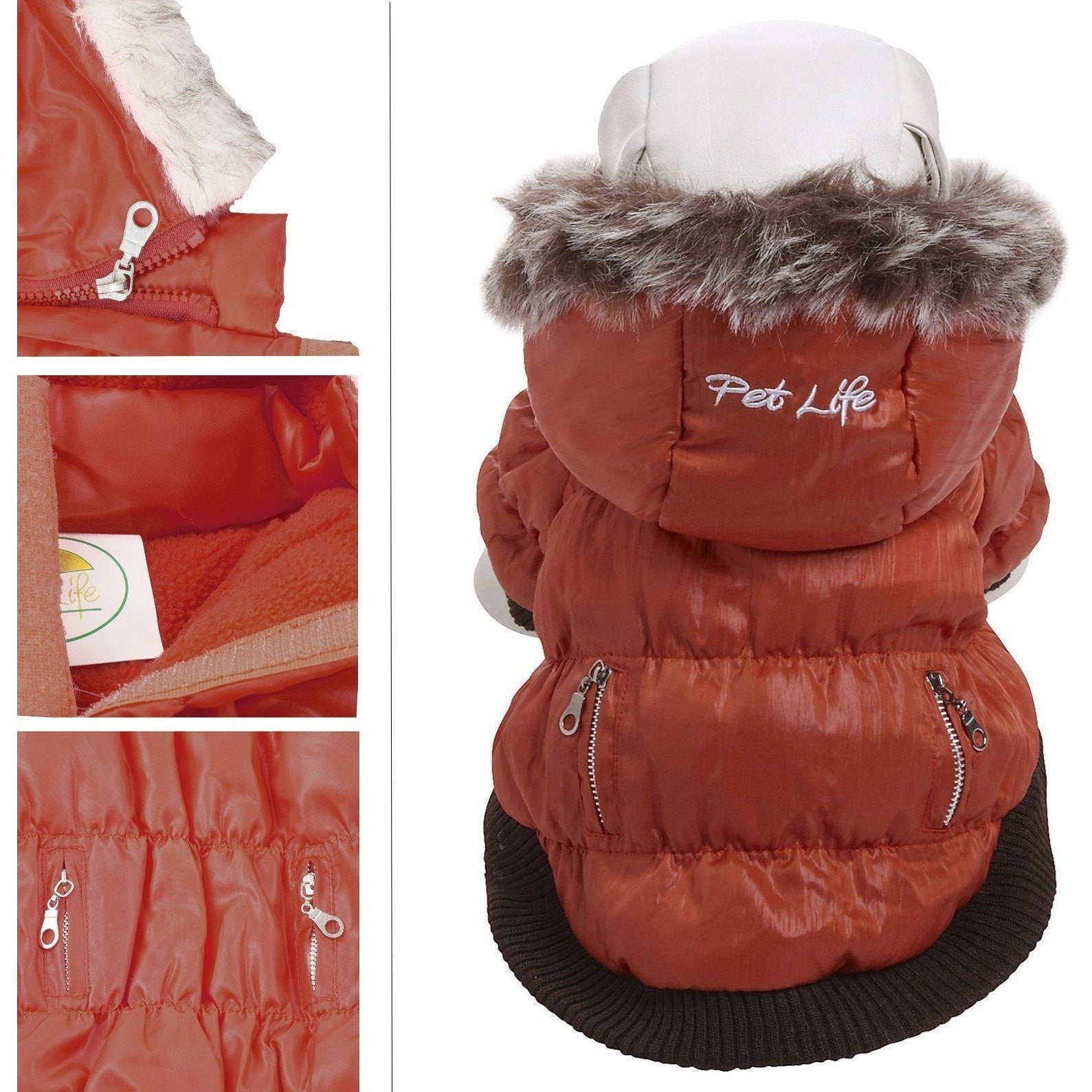 Pet Life ® Classic Metallic Fashion 3M Insulated Dog Coat Parka  w/ Removable Hood X-Small Tangering Orange