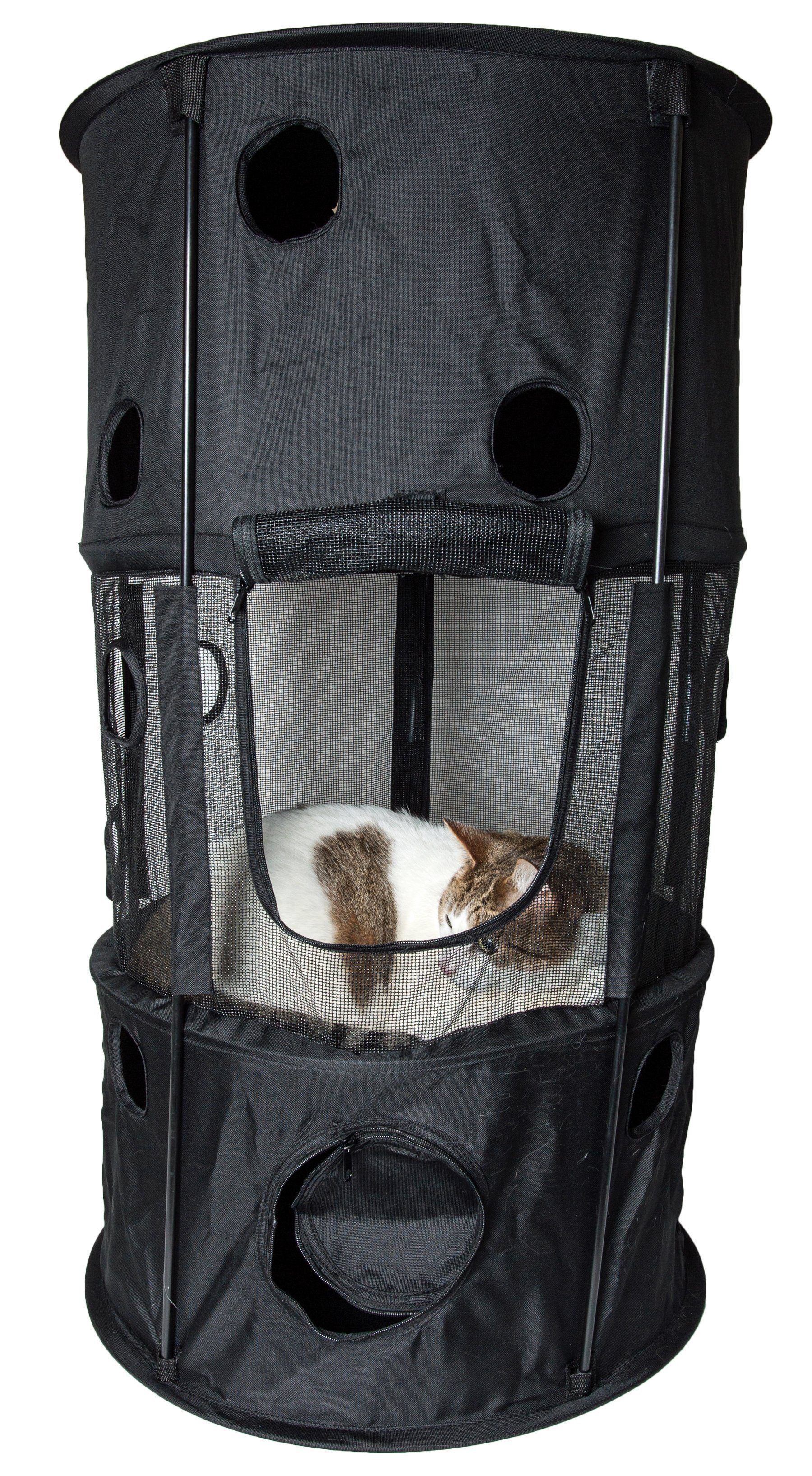Pet Life ® 'Climber-Tree' Play-Active Travel Collapsible Lightweight Kitty Cat Tree House Lounger Black 