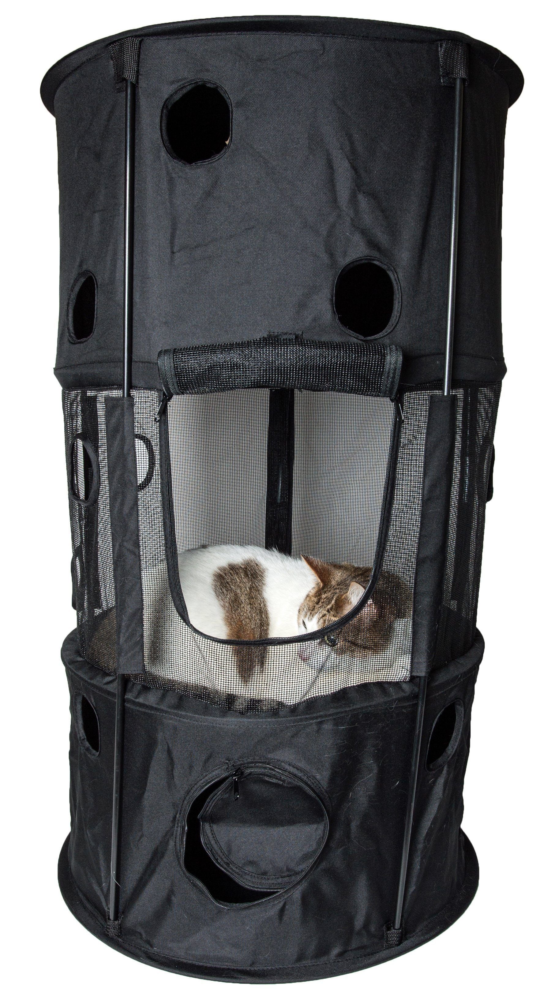 Pet Life ® 'Climber-Tree' Play-Active Travel Collapsible Lightweight Kitty Cat Tree House Lounger Black