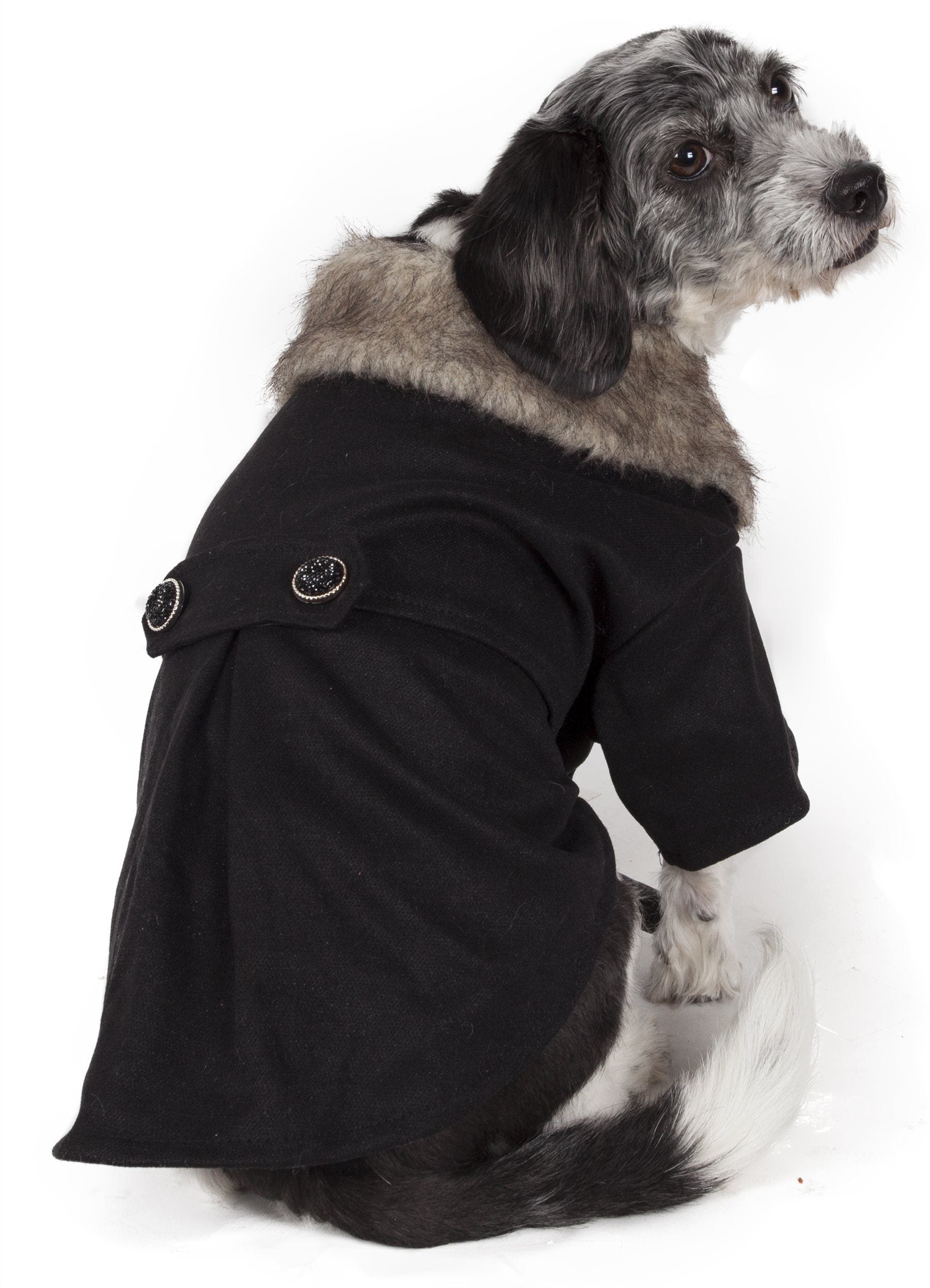 Pet Life ® 'Coast-Guard' Buttoned Fashion Faux-Fur Collared Wool Dog Coat X-Small