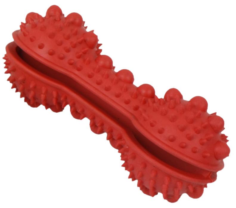 Pet Life ® 'Denta-Bone' TPR Treat Dispensing and Dental Cleaning Durable Dog Toy Red
