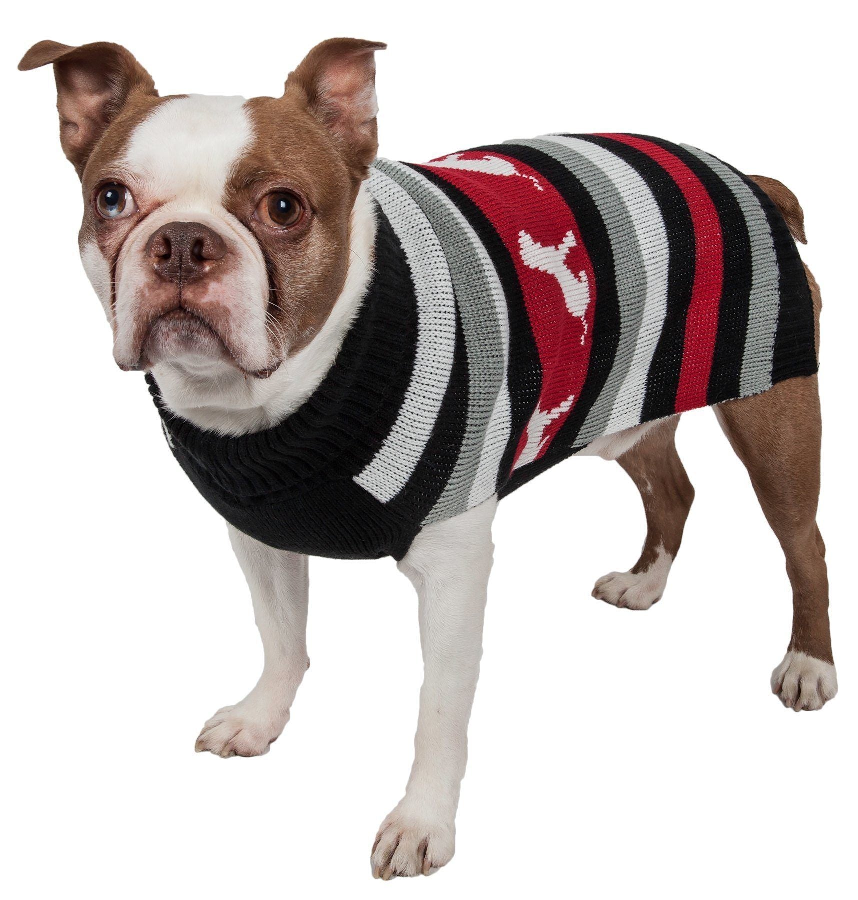 Pet Life ® Dog Patterned Fashion Striped Ribbed Turtle Neck Dog Sweater X-Small