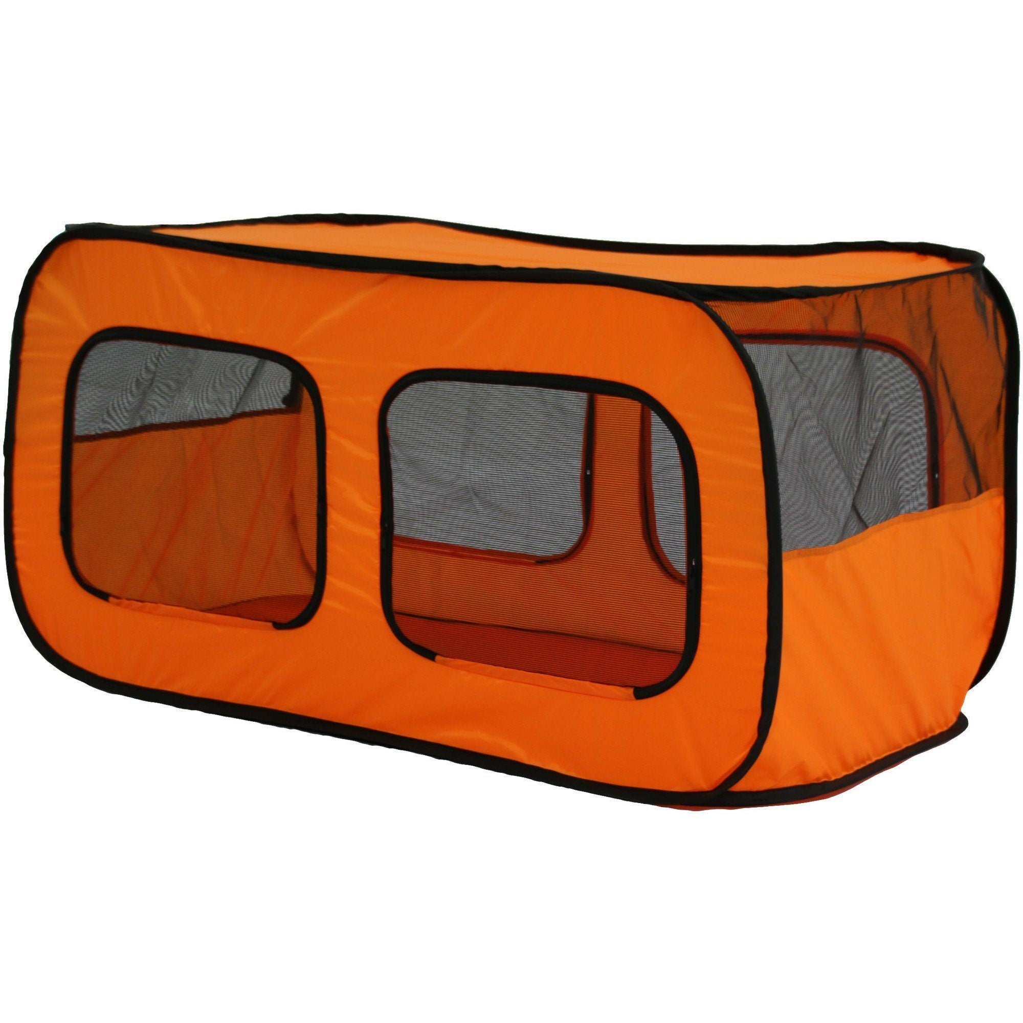 Pet Life ®  'Dual Window' Rectangular Mesh Wire-Folding Collapsible Travel Lightweight Multiple Pet Dog Crate Tent  