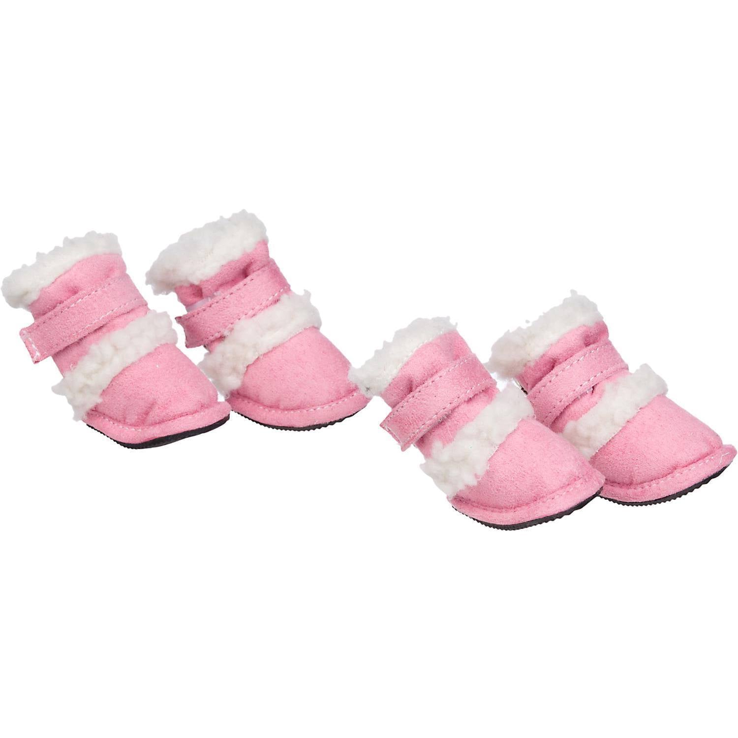 Pet Life ® 'Duggz' 3M Insulated Winter Fashion Dog Shoes Booties - Set of 4 X-Small Pink & White