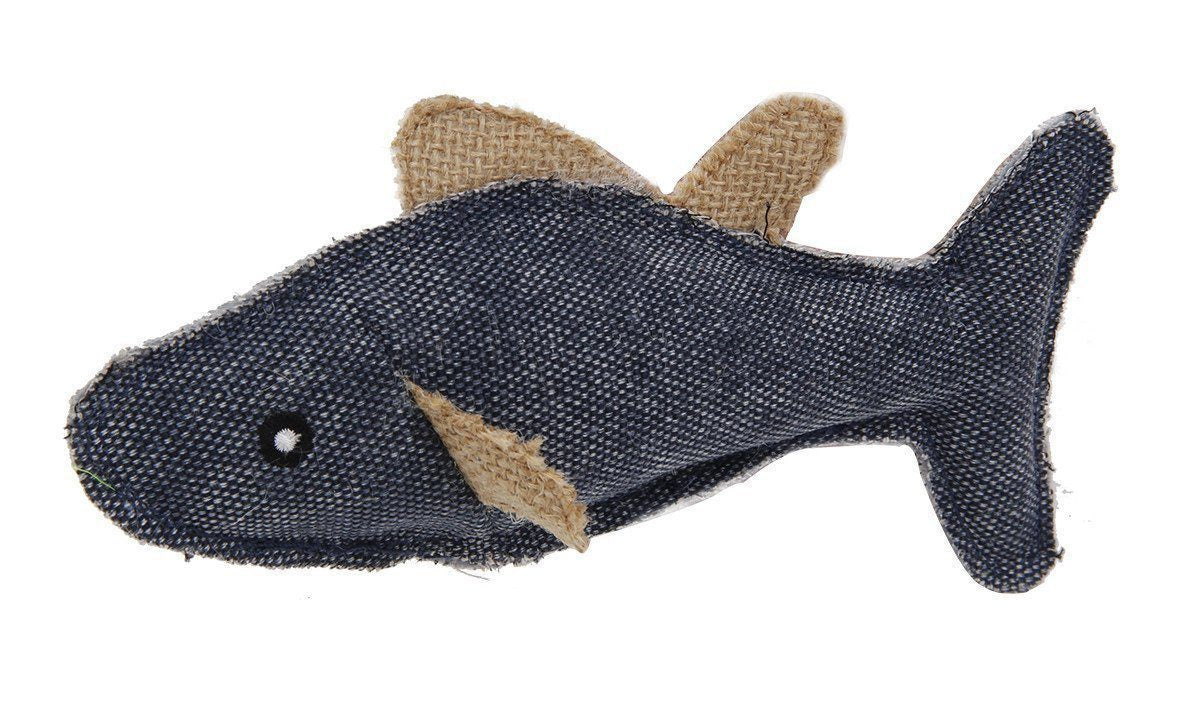Pet Life ® Durable Fish Denim Plush Teaser Cat Toy Large