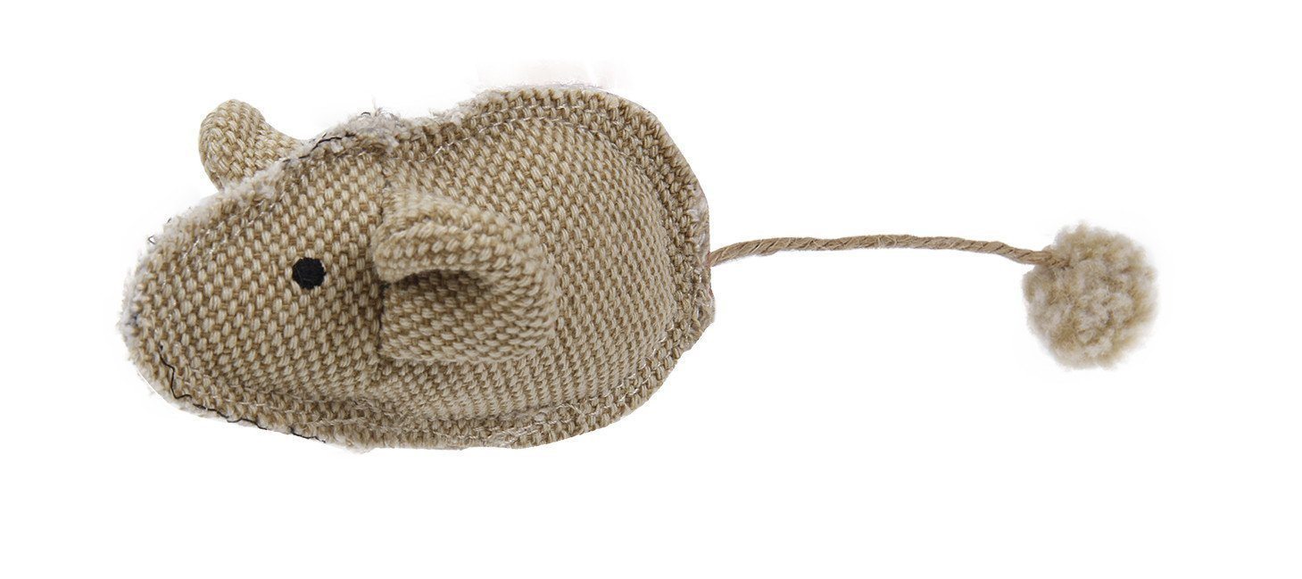 Pet Life ® 'Pompom Tailed' Durable Cat and Mouse Plush Cat Toy Brown