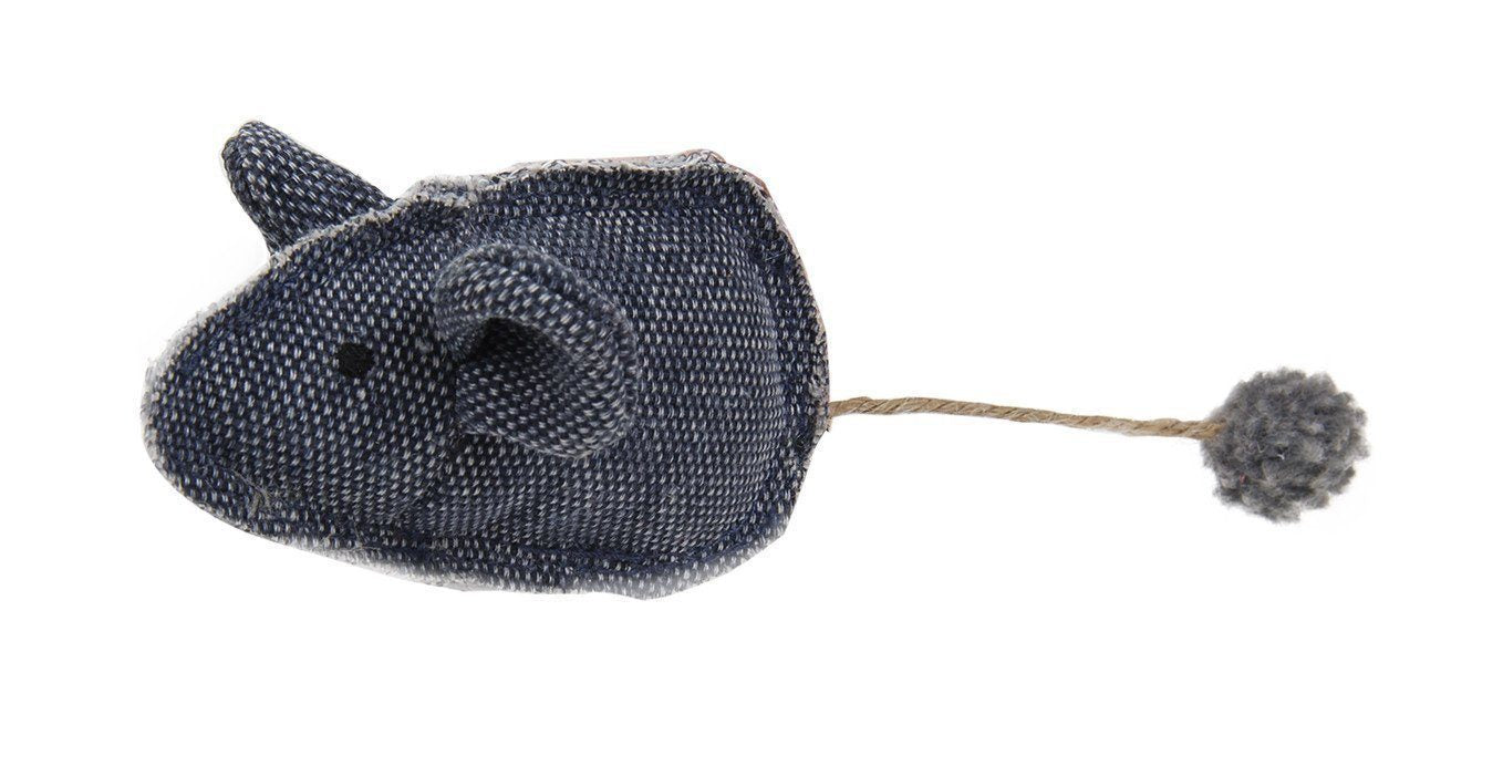 Pet Life ® 'Pompom Tailed' Durable Cat and Mouse Plush Cat Toy Black