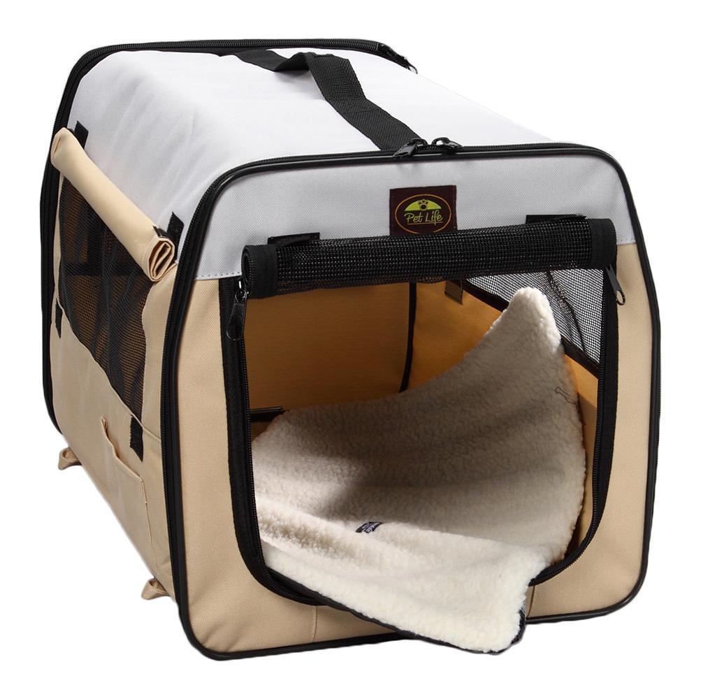 Pet Life ® 'Easy Folding' Zippered Folding Collapsible Wire Framed Lightweight Pet Dog Crate Carrier  