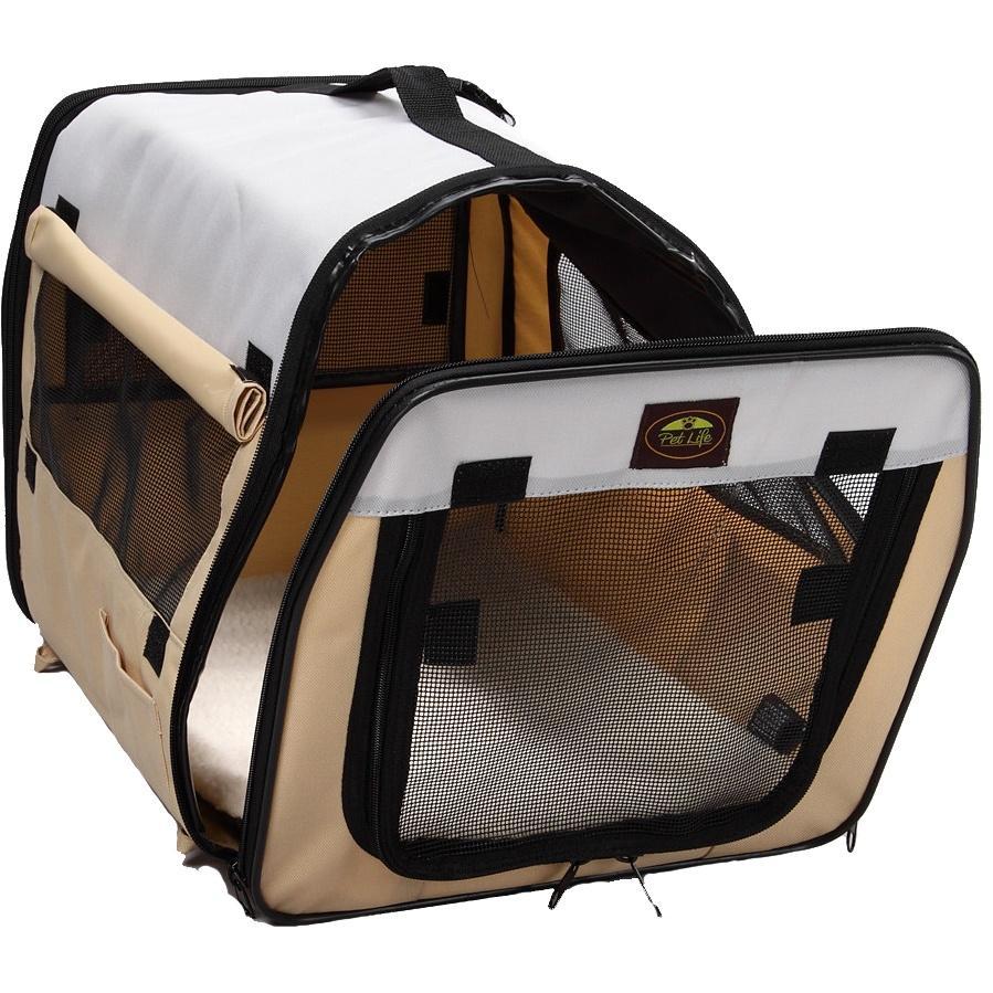 Pet Life ® 'Easy Folding' Zippered Folding Collapsible Wire Framed Lightweight Pet Dog Crate Carrier